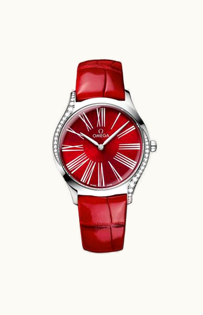 Omega De Ville Trésor 36 Stainless Steel / Red - Roman / Alligator