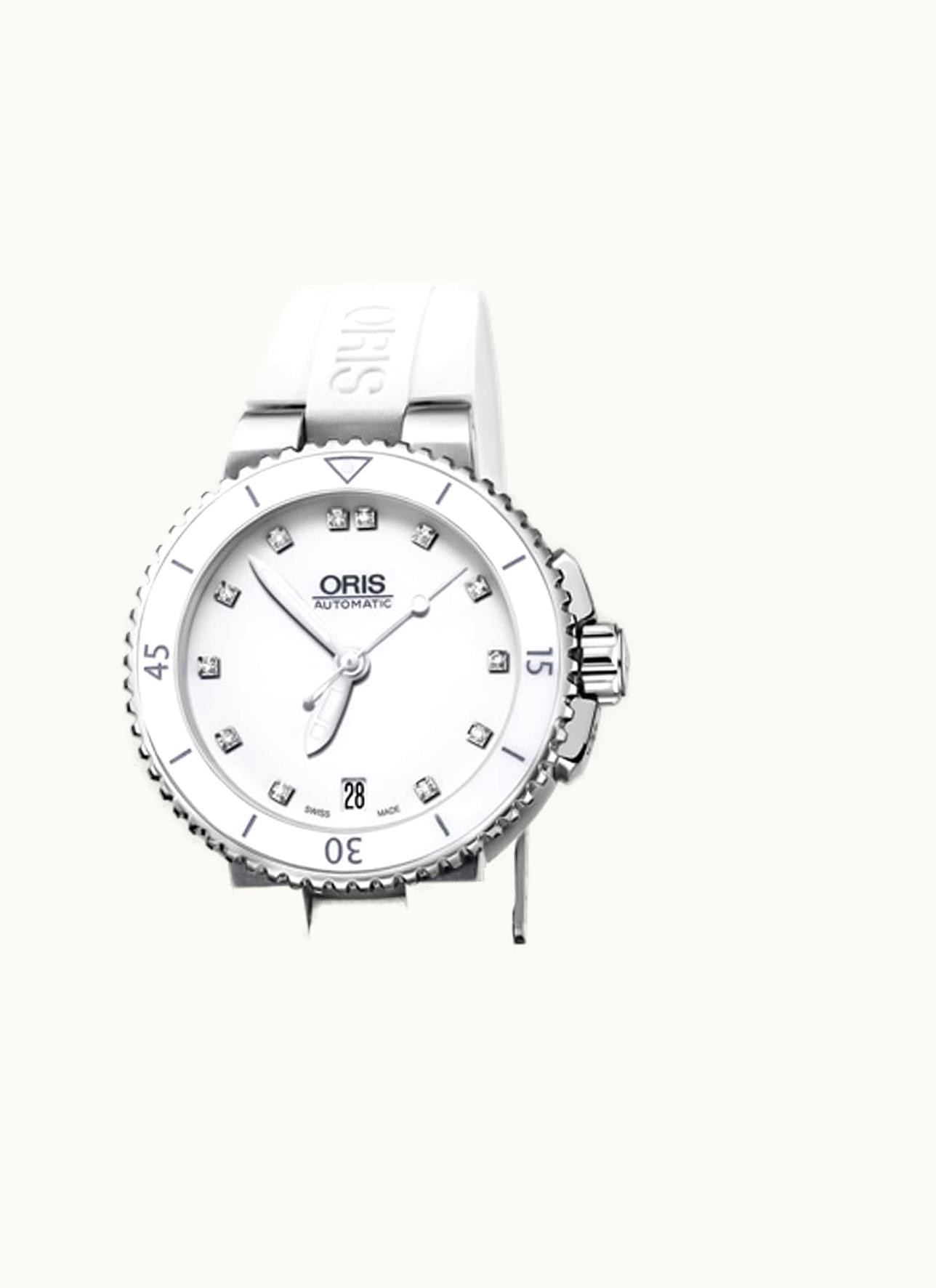 Oris Aquis Date 36 Stainless Steel / White - Diamond / Rubber