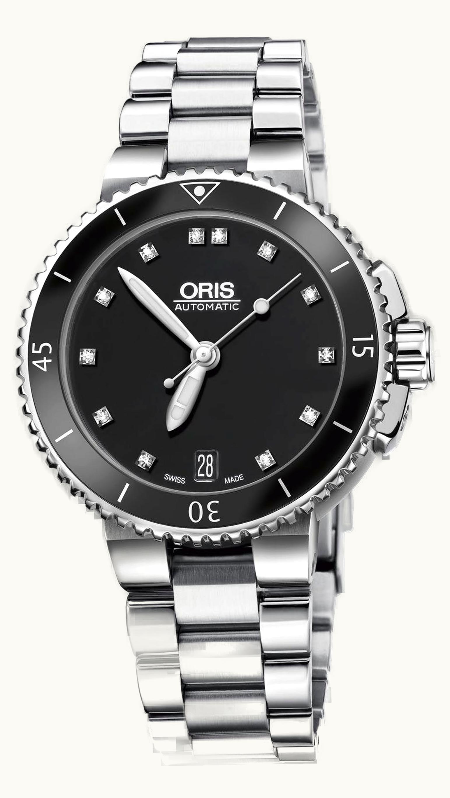 Oris Aquis Date Diamonds 36 Stainless Steel / Black - Diamond / Rubber