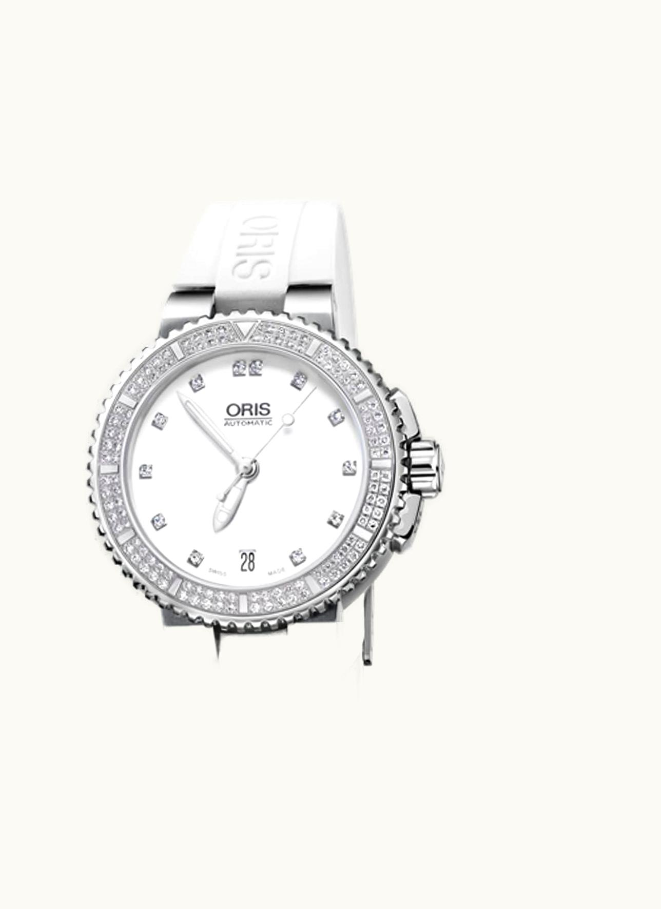 Oris Aquis Date Diamonds 36 Stainless Steel / White - Diamond / Rubber