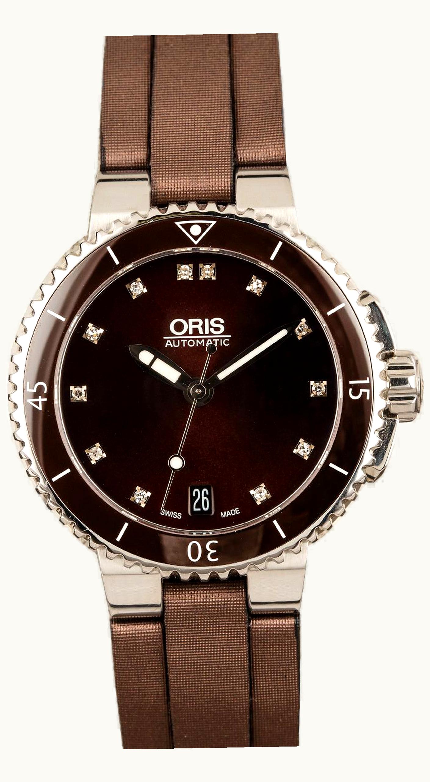Oris Aquis Date Diamonds 36 Stainless Steel / Brown - Diamond / Rubber