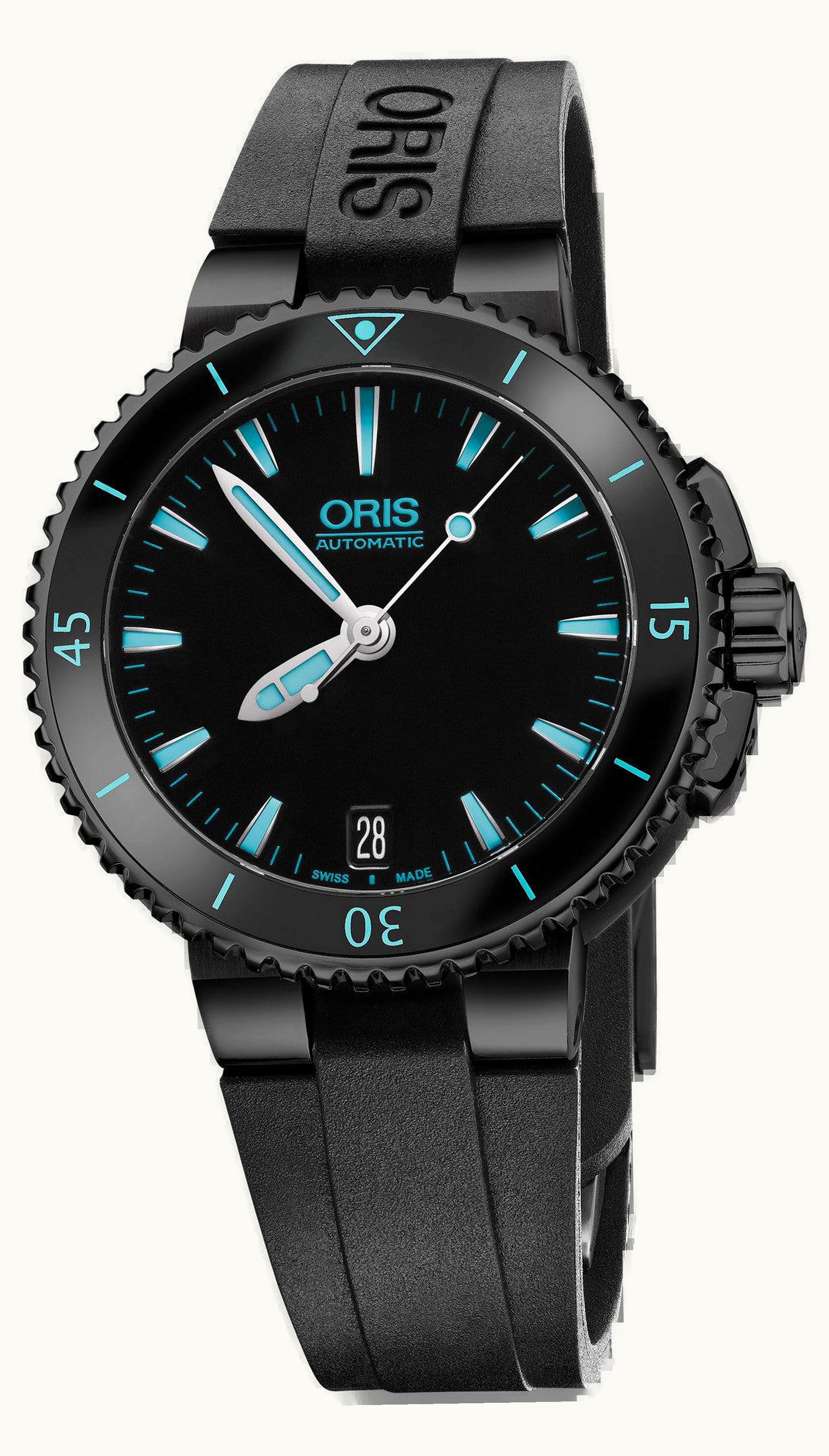 Oris Aquis Date 36 DLC / Black / Rubber