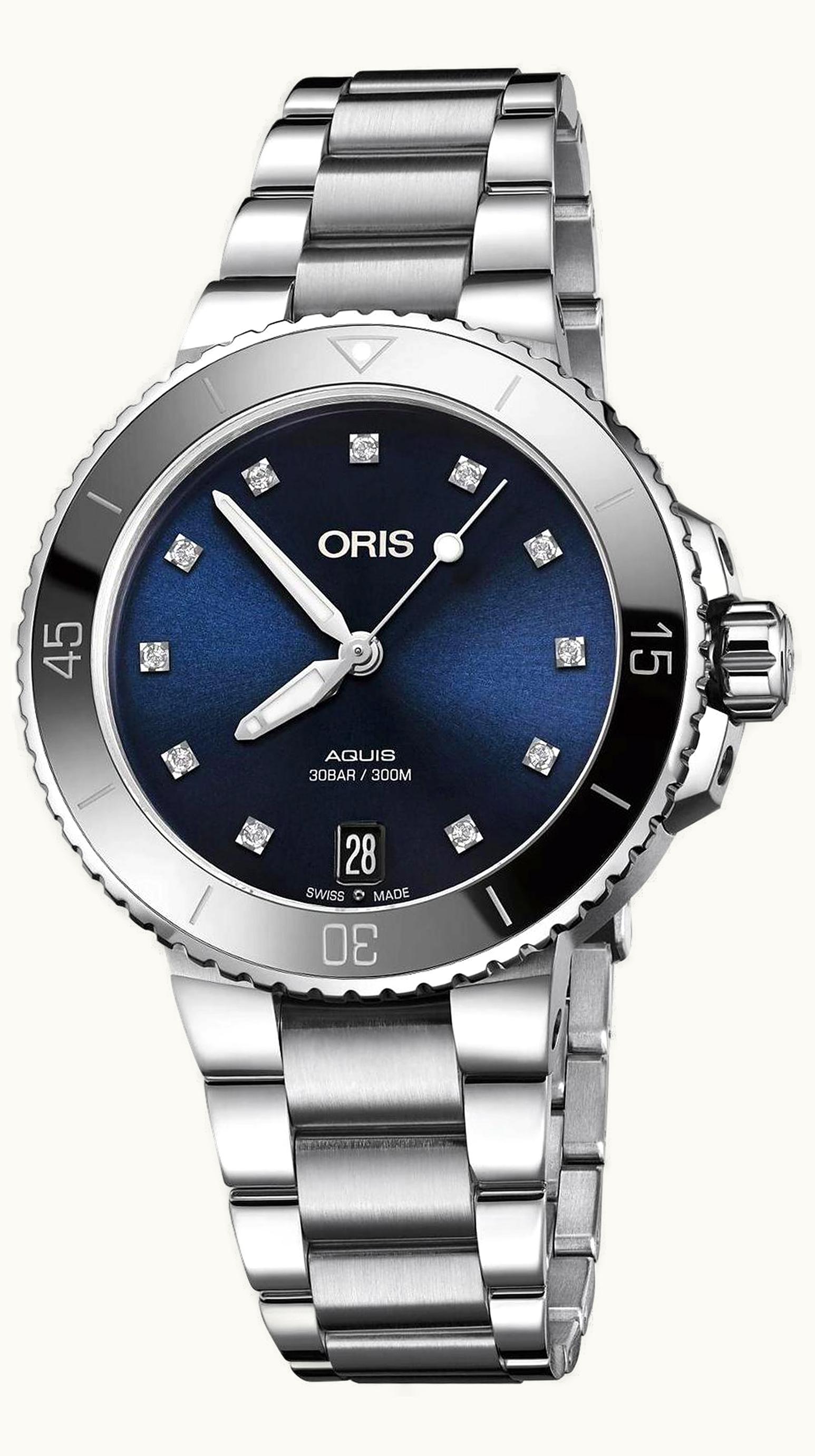Oris Aquis Date 36.5 Stainless Steel / Blue - Diamond / Bracelet