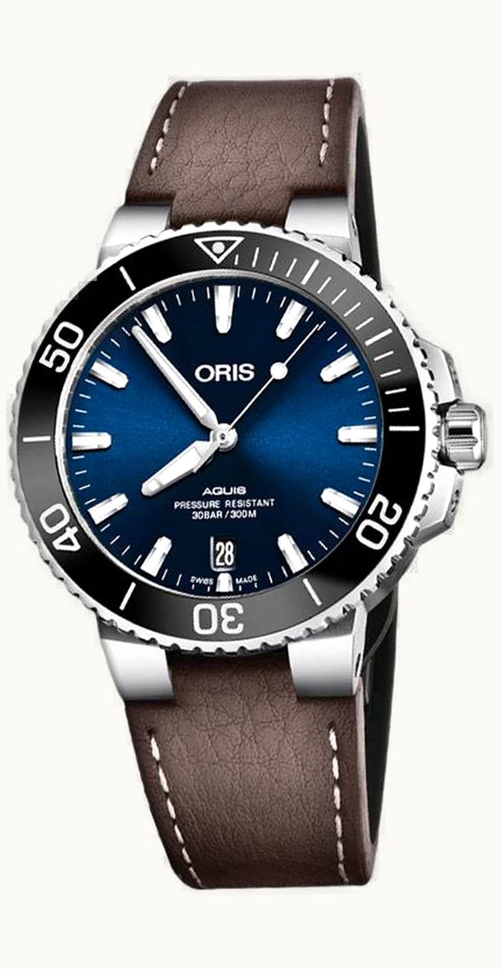 Oris Aquis Date 39.5 Stainless Steel / Blue / Calf