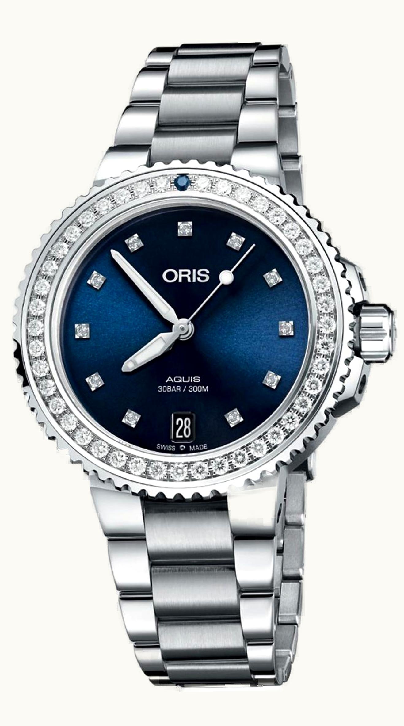 Oris Aquis Date Diamonds 36.5 Stainless Steel / Blue - Diamond / Rubber
