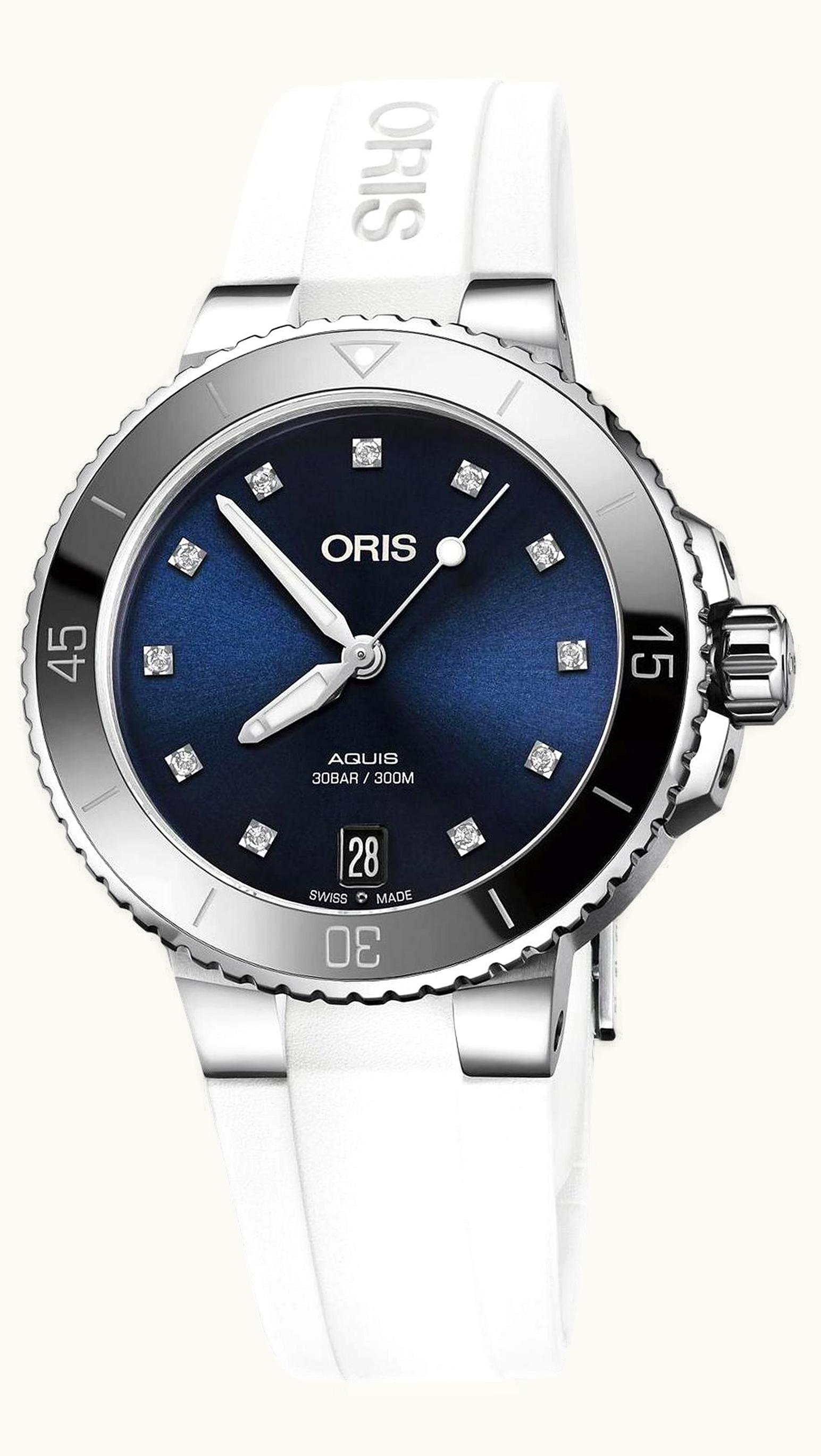 Oris Aquis Date Diamonds 36.5 Stainless Steel / Blue - Diamond / Rubber