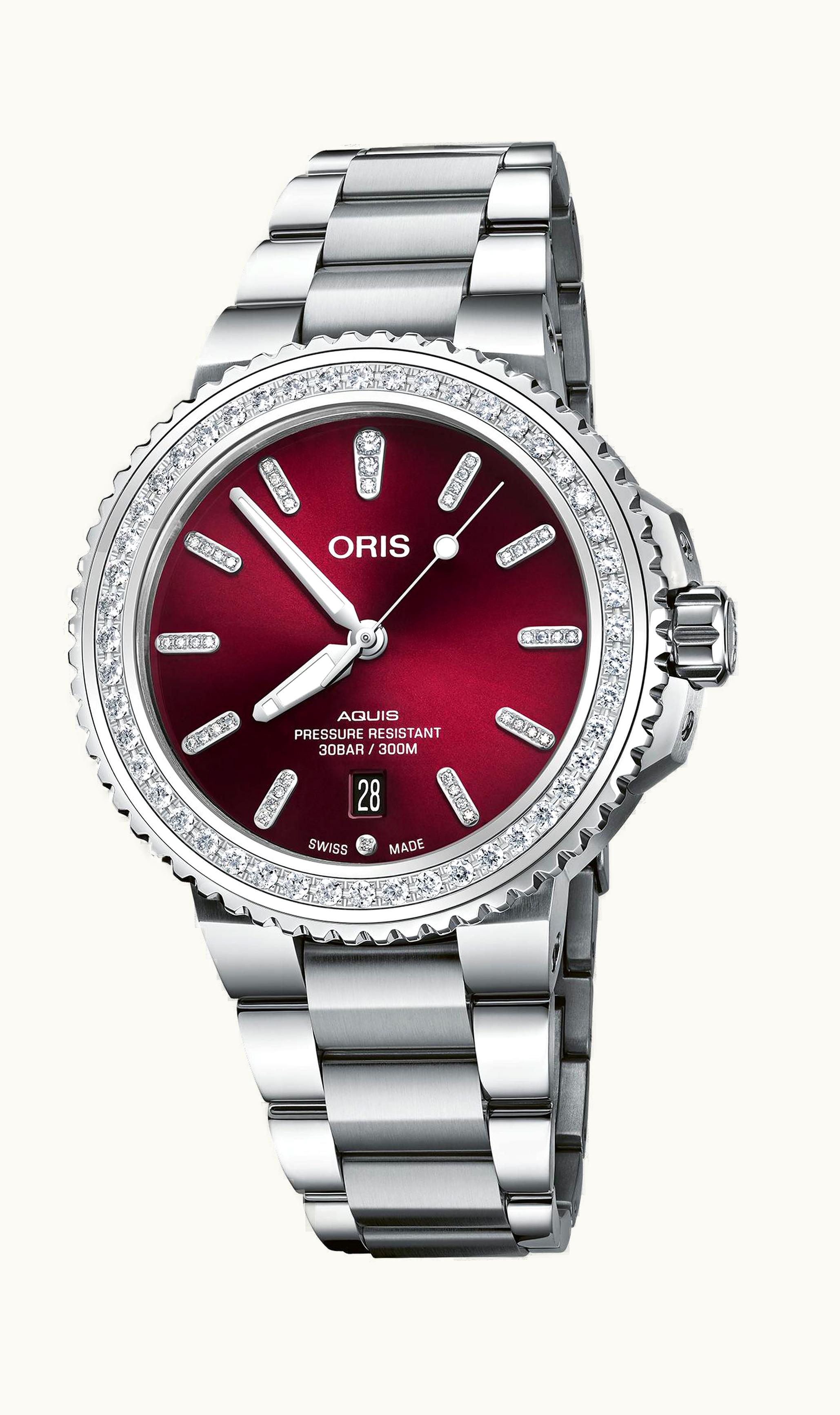 Oris Aquis Date Diamonds 41.5 Stainless Steel - Diamond / Red / Rubber