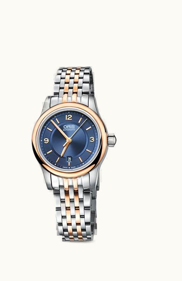 Oris Classic Date Lady 28.5 Stainless Steel - Rose Gold / Blue / Bracelet