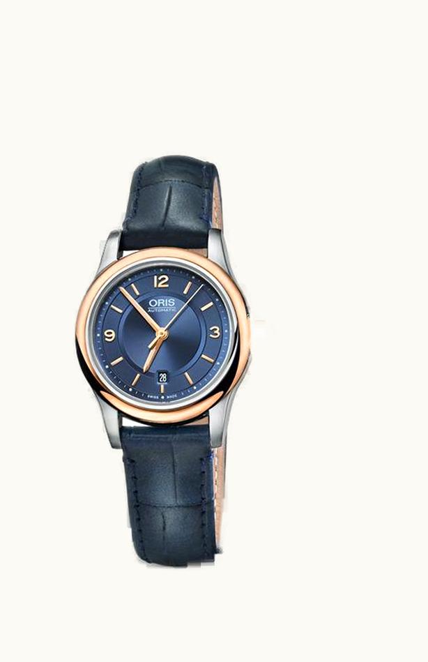 Oris Classic Date Lady 28.5 Stainless Steel - Rose Gold / Blue