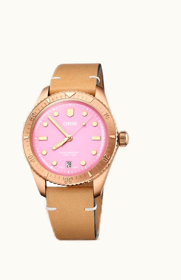 Oris Divers Sixty-Five 38 Cotton Candy Lipstick Pink / Calf