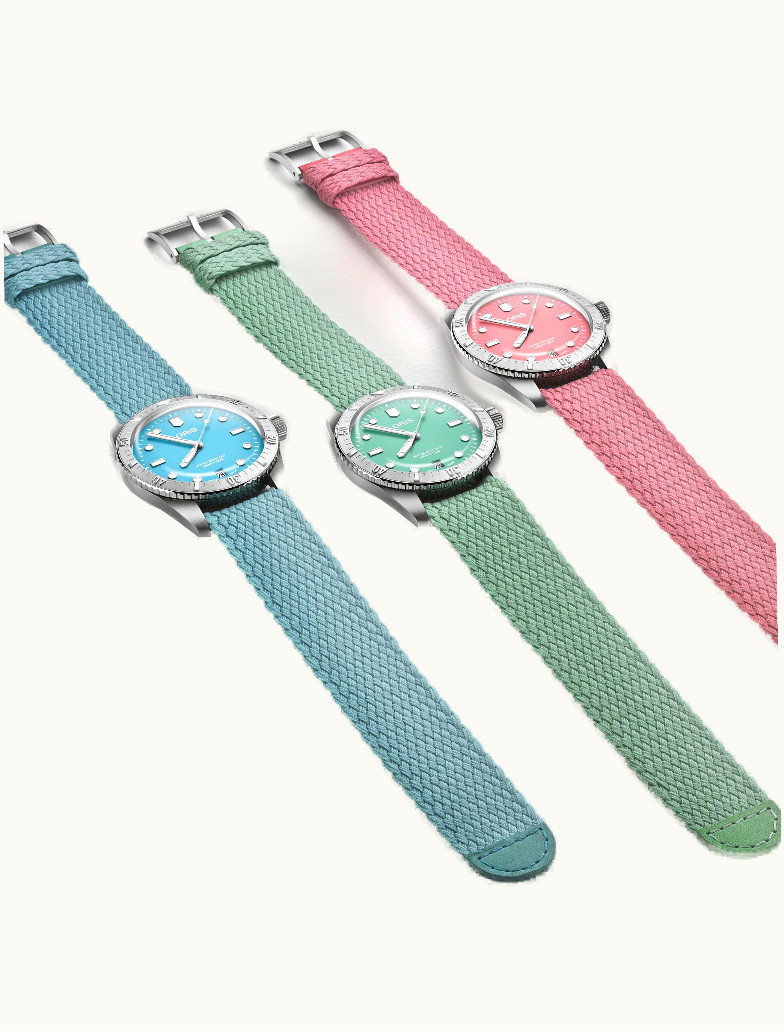 Oris Divers Sixty-Five 38 Cotton Candy Lipstick Pink / Perlon