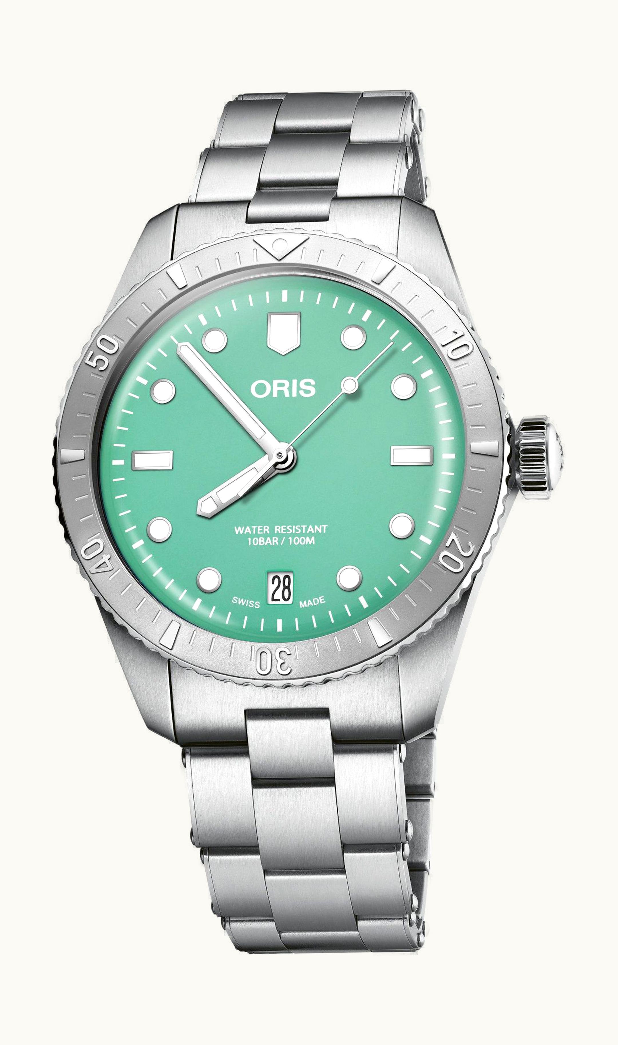 Oris Divers Sixty-Five 38 Cotton Candy Stainless Steel / Green / Perlon