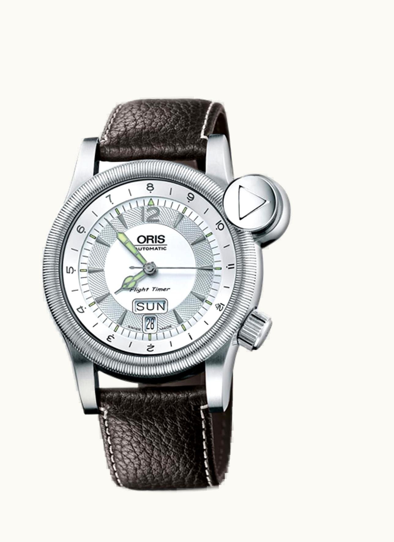 Oris Flight Timer² Day Date Stainless Steel / Silver / Leather