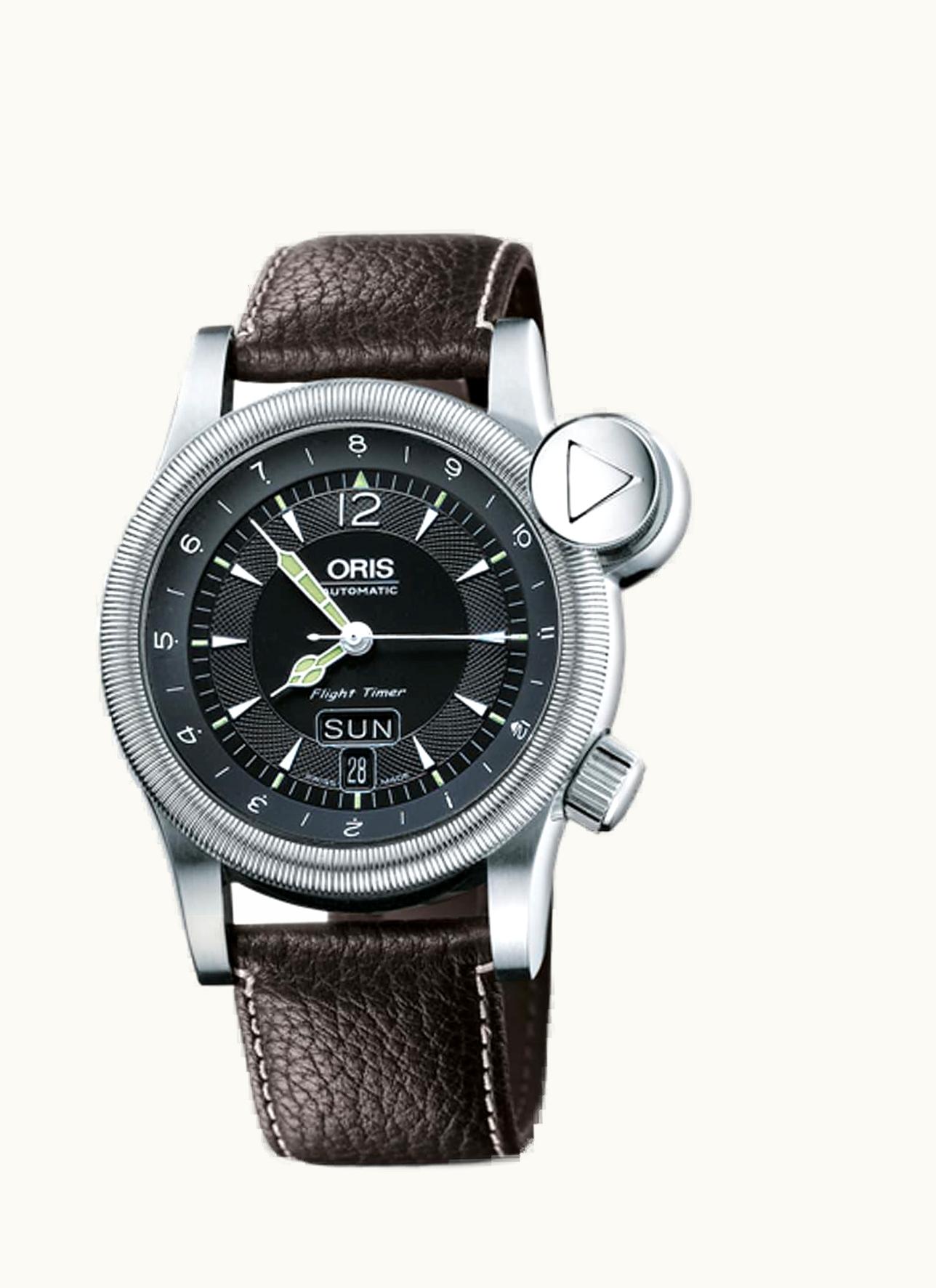 Oris Flight Timer² Day Date Stainless Steel / Black / Leather