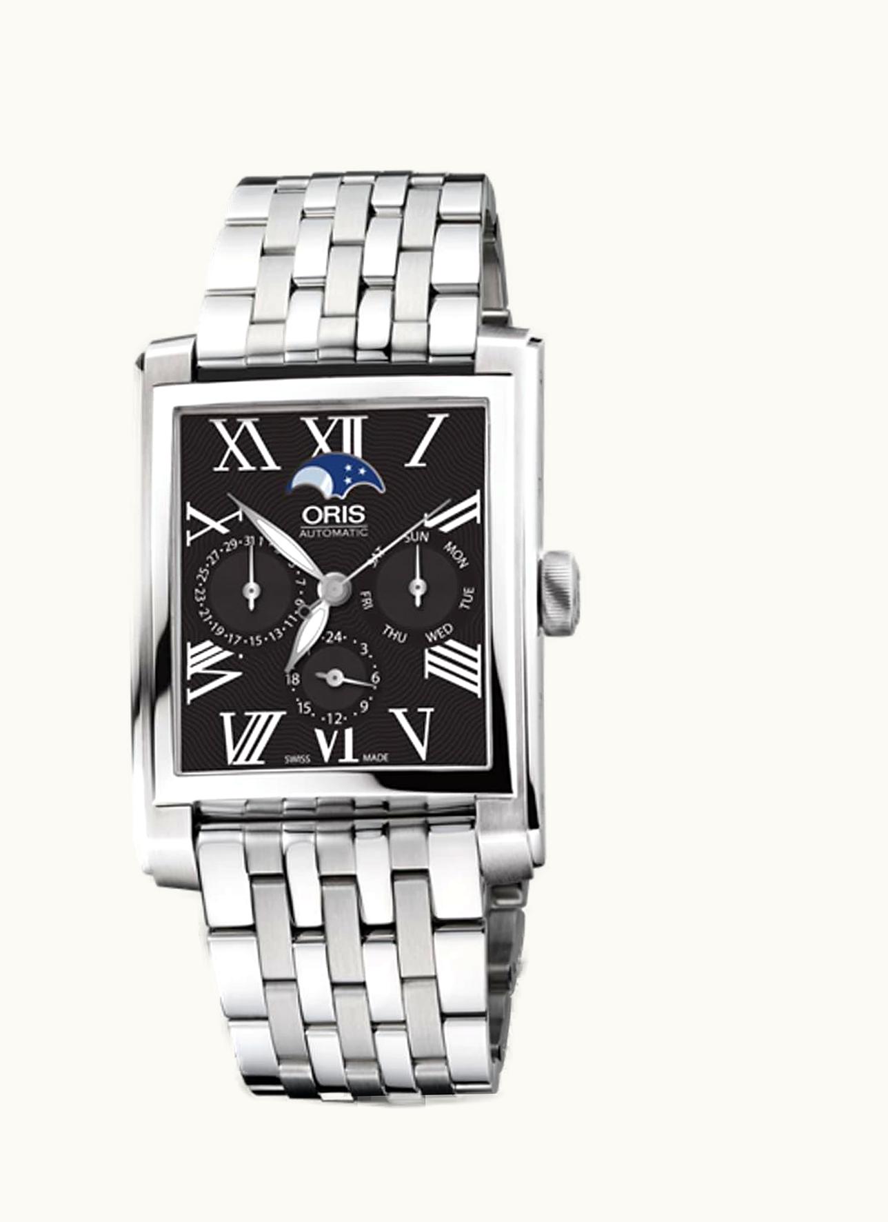 Oris Rectangular Complication Stainless Steel / Black - Roman / Bracelet