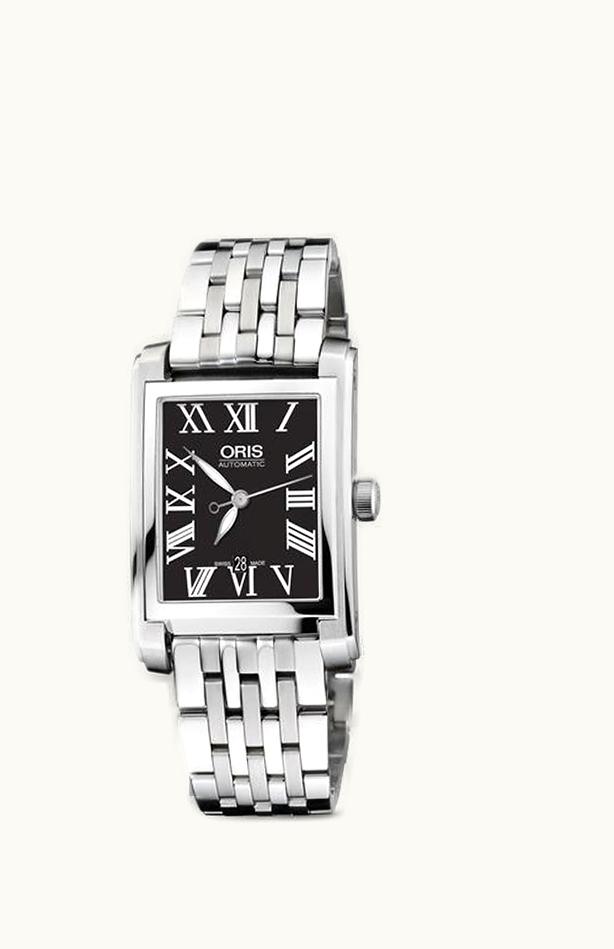 Oris Rectangular Date 24.5 Stainless Steel / Black - Roman / Bracelet