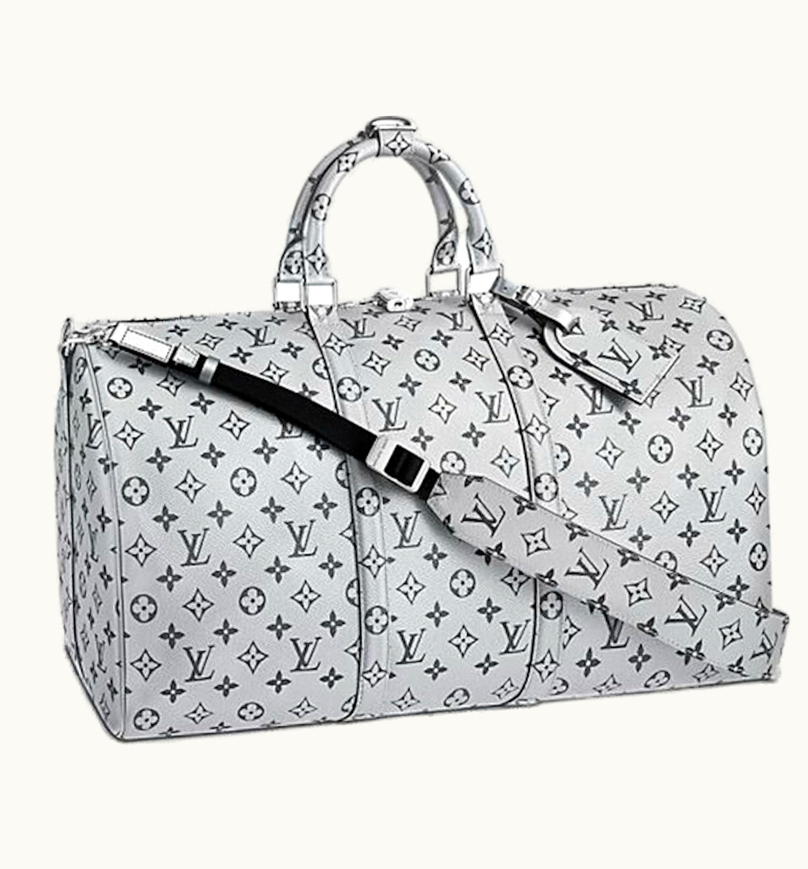 Louis Vuitton Louis Vuitton Keepall Bandouliere Metallic Monogram 50 Silver Luxury Travel Bag