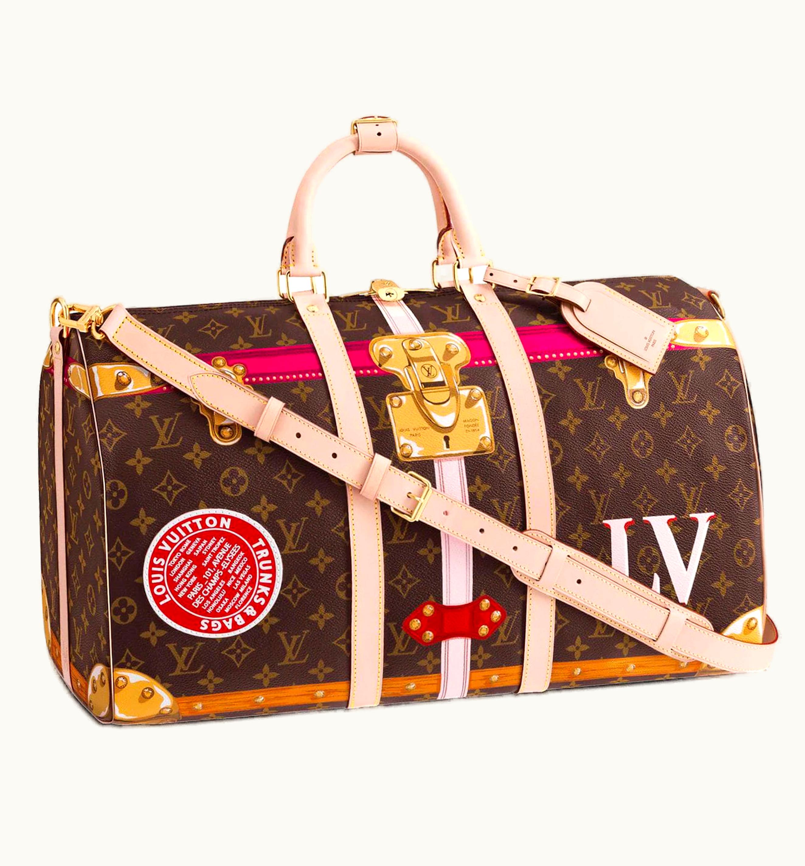 Louis Vuitton Louis Vuitton Keepall Bandouliere Monogram Tromp L'Oeil Screen 50 Pink Multicolor