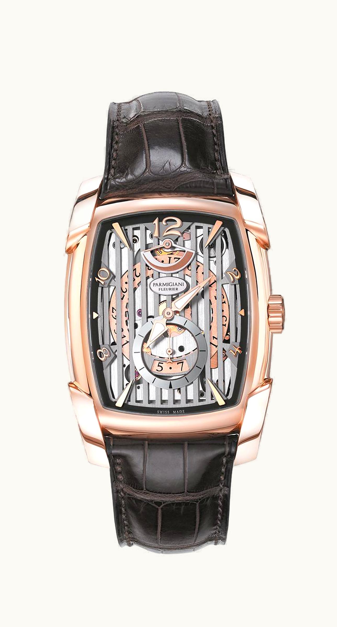 Parmigiani Fleurier Kalpa XL Hebdomadaire Rose Gold / Silver Grille / Alligator