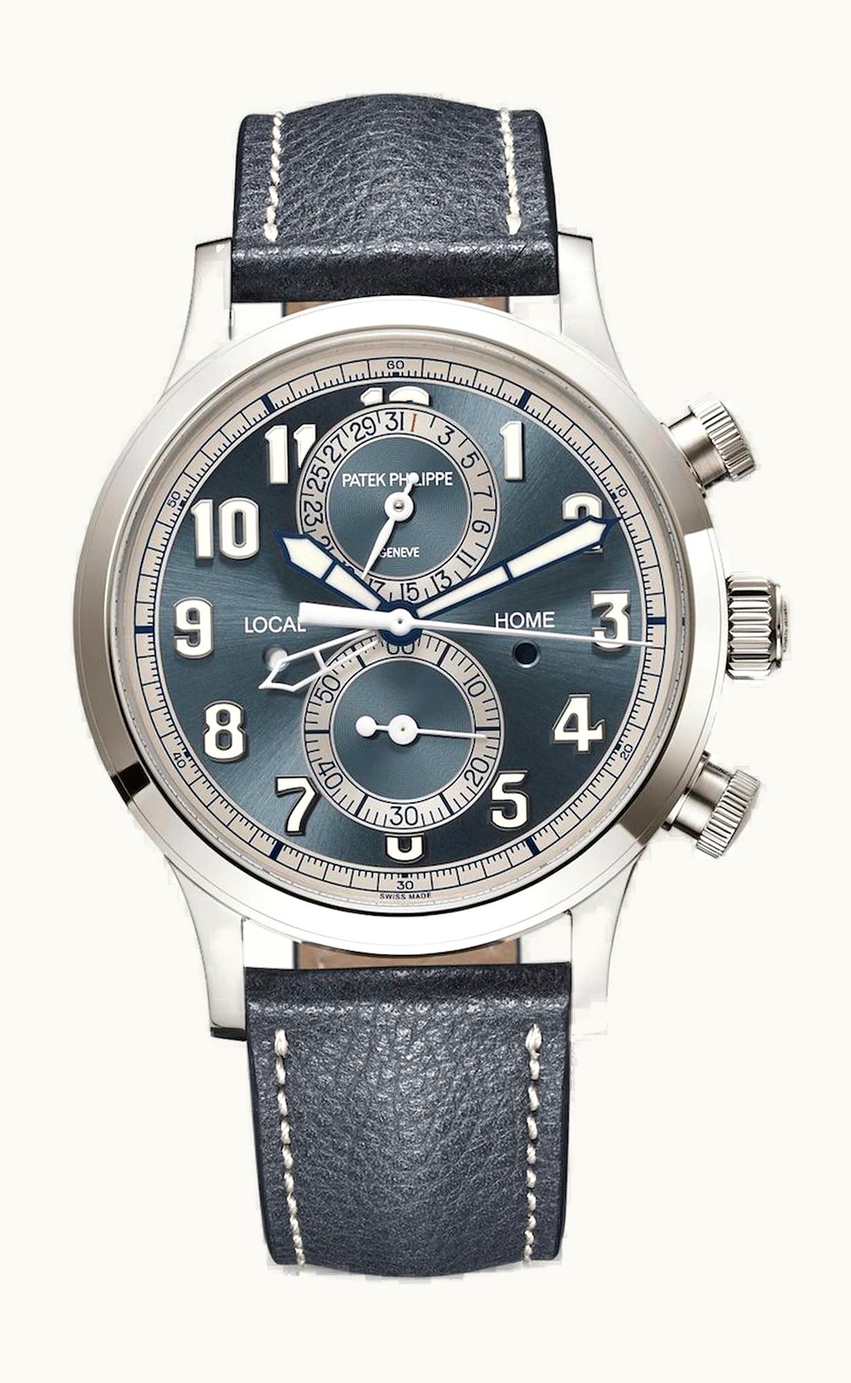 Patek Philippe Calatrava Pilot Travel Time Chronograph White Gold / Grey