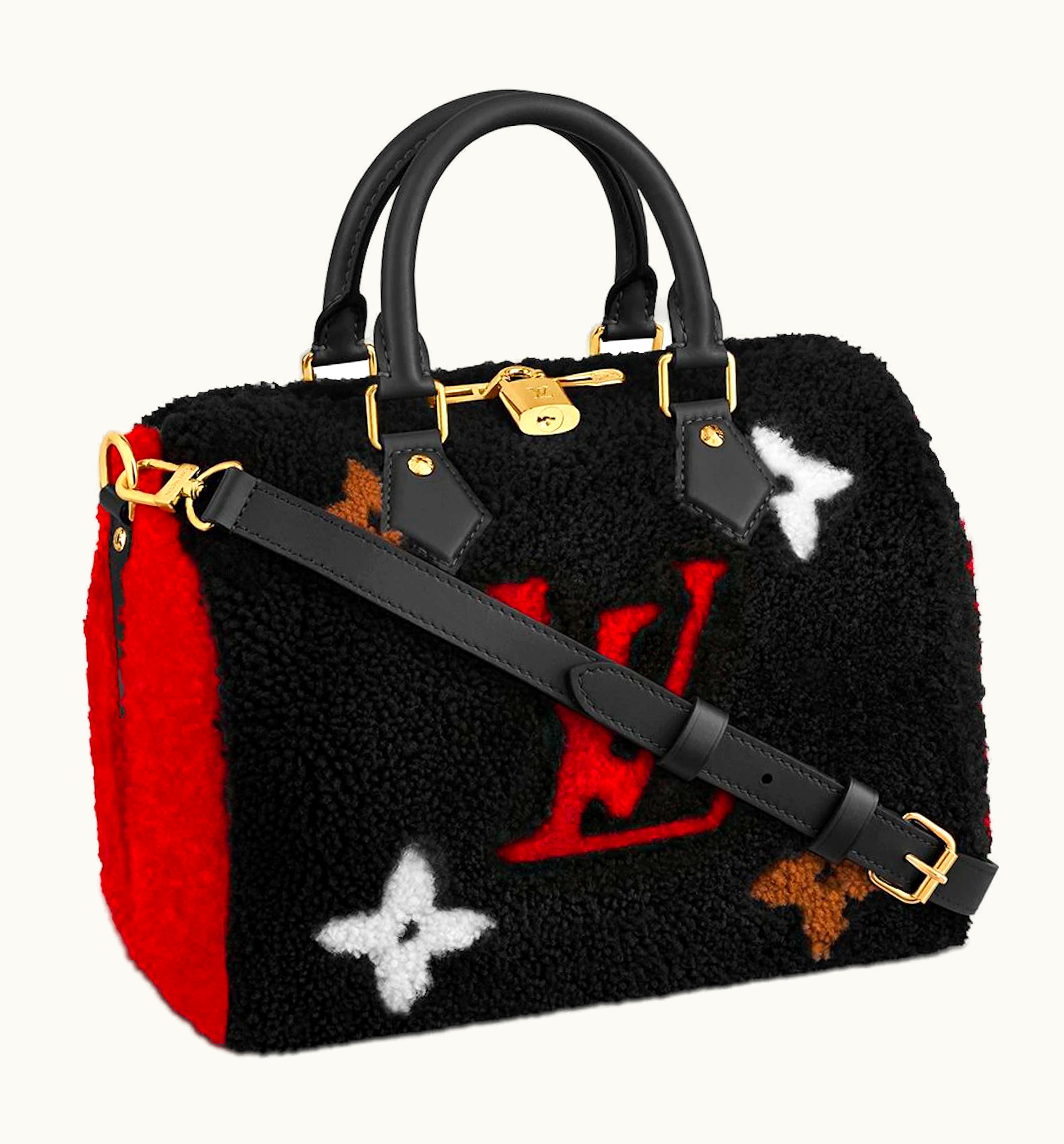 Louis Vuitton Louis Vuitton Speedy Bandouliere Monogram Teddy Fleece 25 Black Handbag