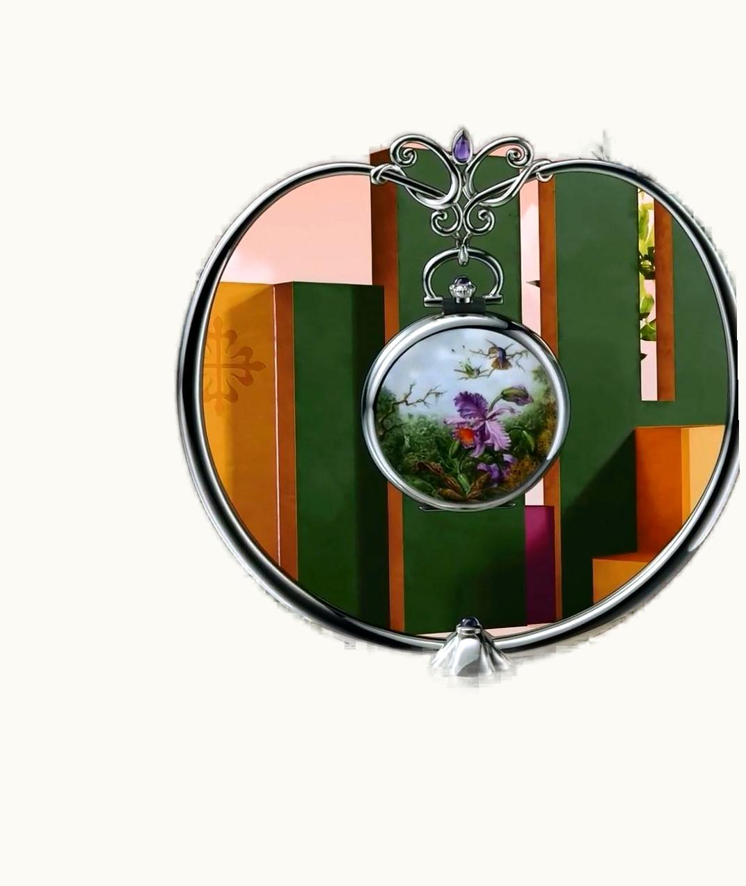 Patek Philippe Pocket Watch Lepine White Gold / Orchids & Hummingbirds