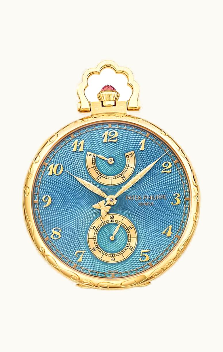 Patek Philippe Pocket Watch Lepine Power Reserve Yellow Gold / Butterflies and Orchids