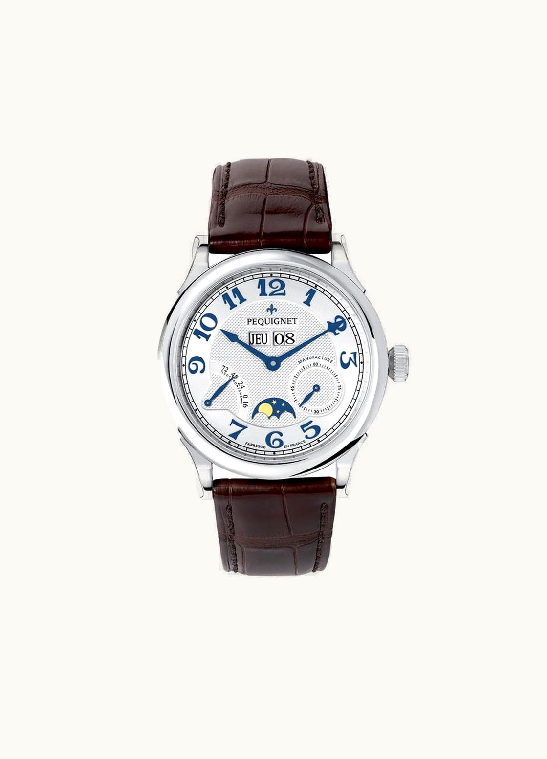 Pequignet Paris Royal Moonphase Blue Numerals / Brown Strap