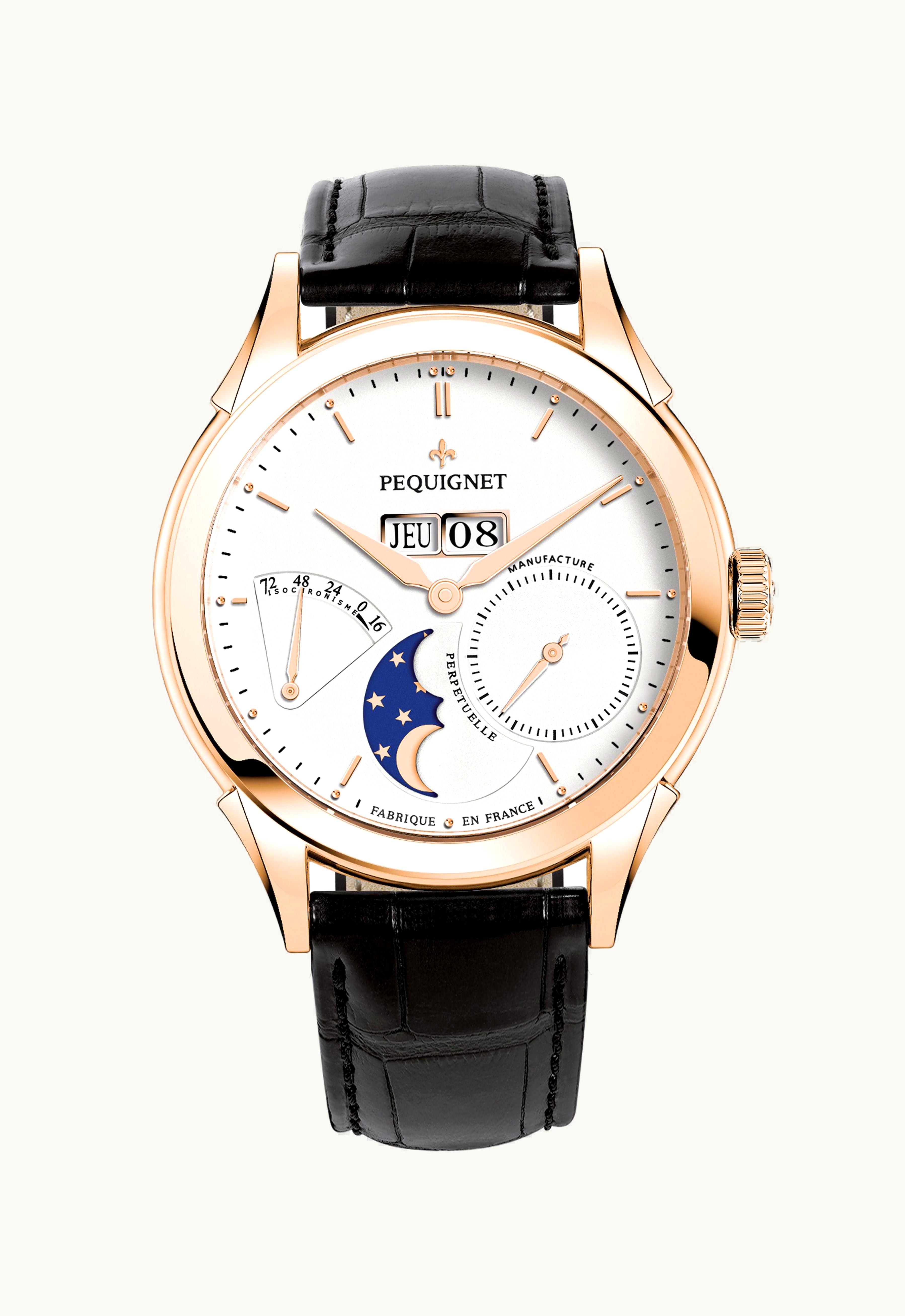 Pequignet Rue Royale Moonphase Red Gold / Silver / Black Alligator