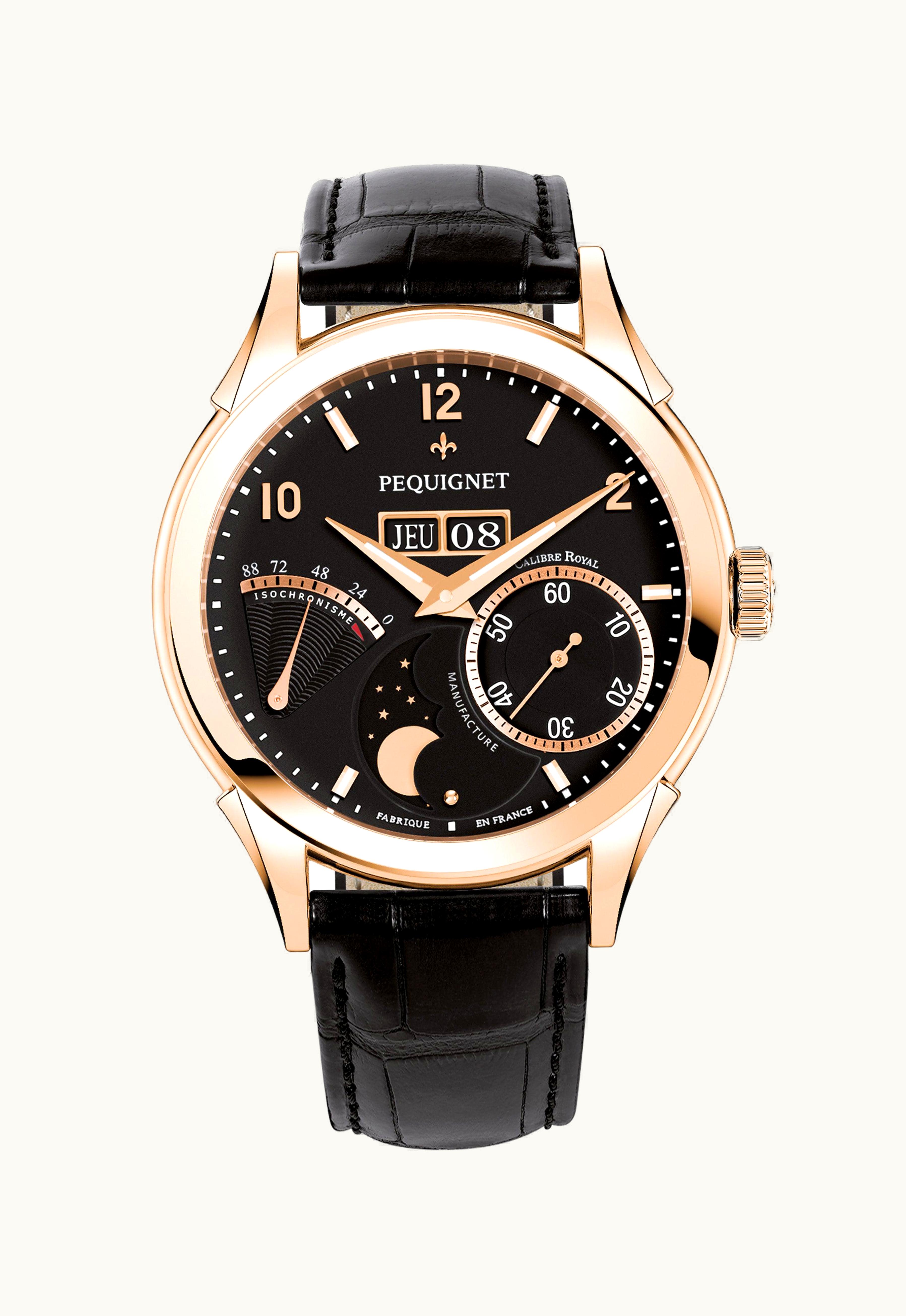 Pequignet Rue Royale Moonphase Yellow Gold / Black / Black Alligator