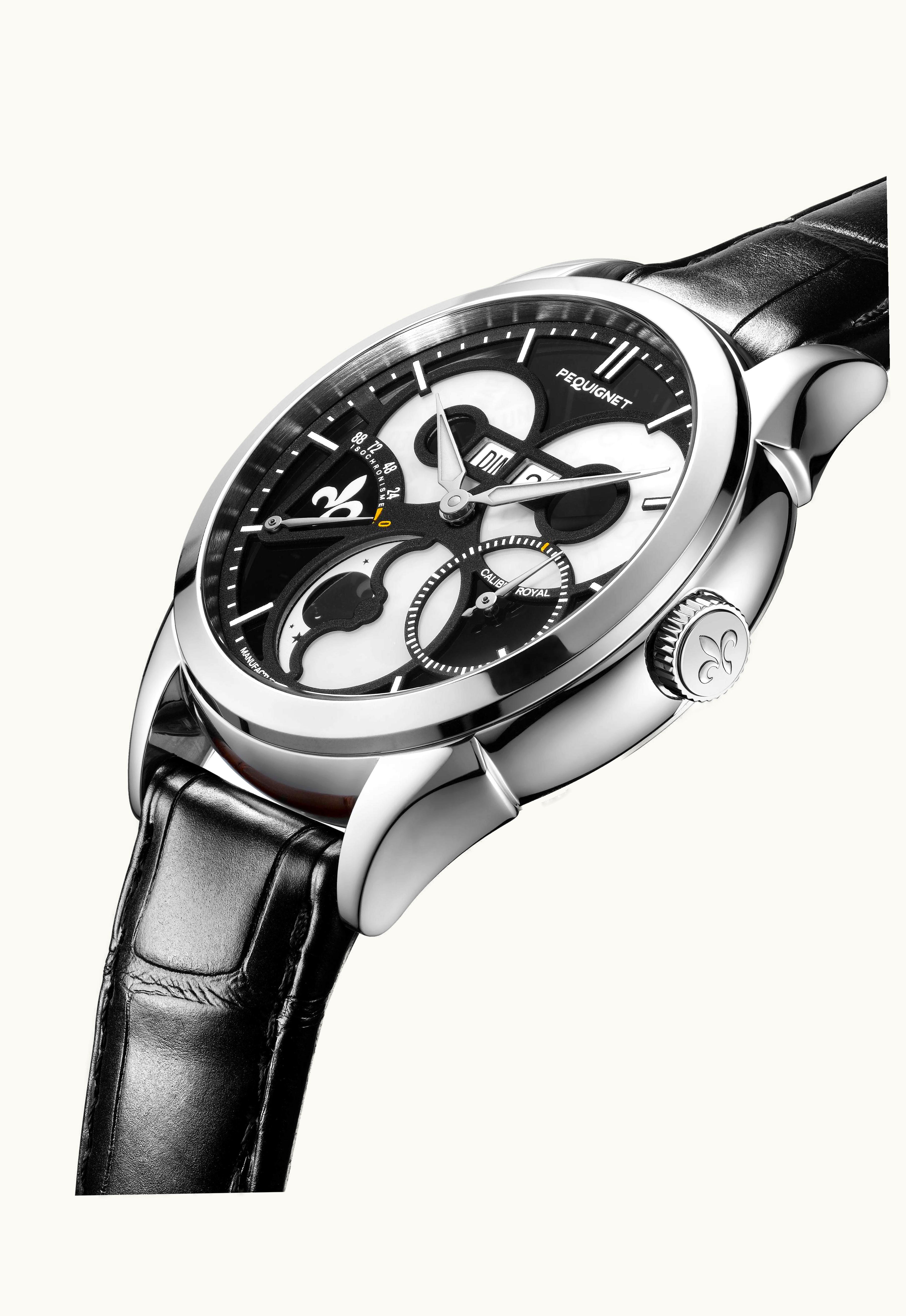 Pequignet Rue Royale Moonphase Stainless Steel / Black Panda / Black Alligator