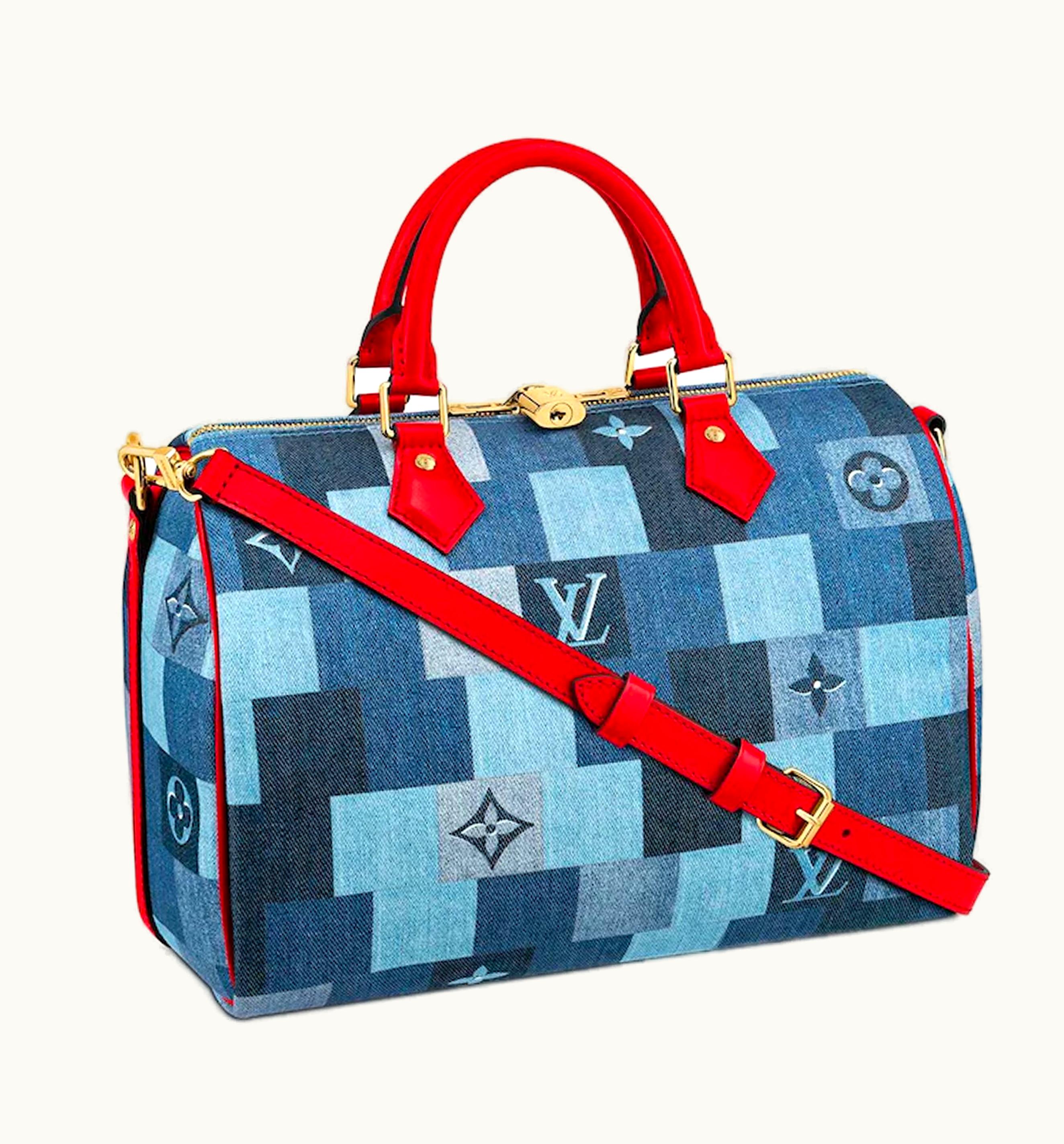 Louis Vuitton Louis Vuitton Speedy Bandouliere 30 Denim Monogram Check Blue/Red