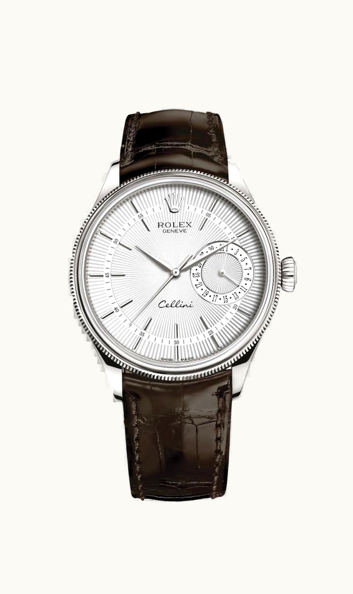 Rolex Cellini Date White Gold / Silver / Alligator Brown