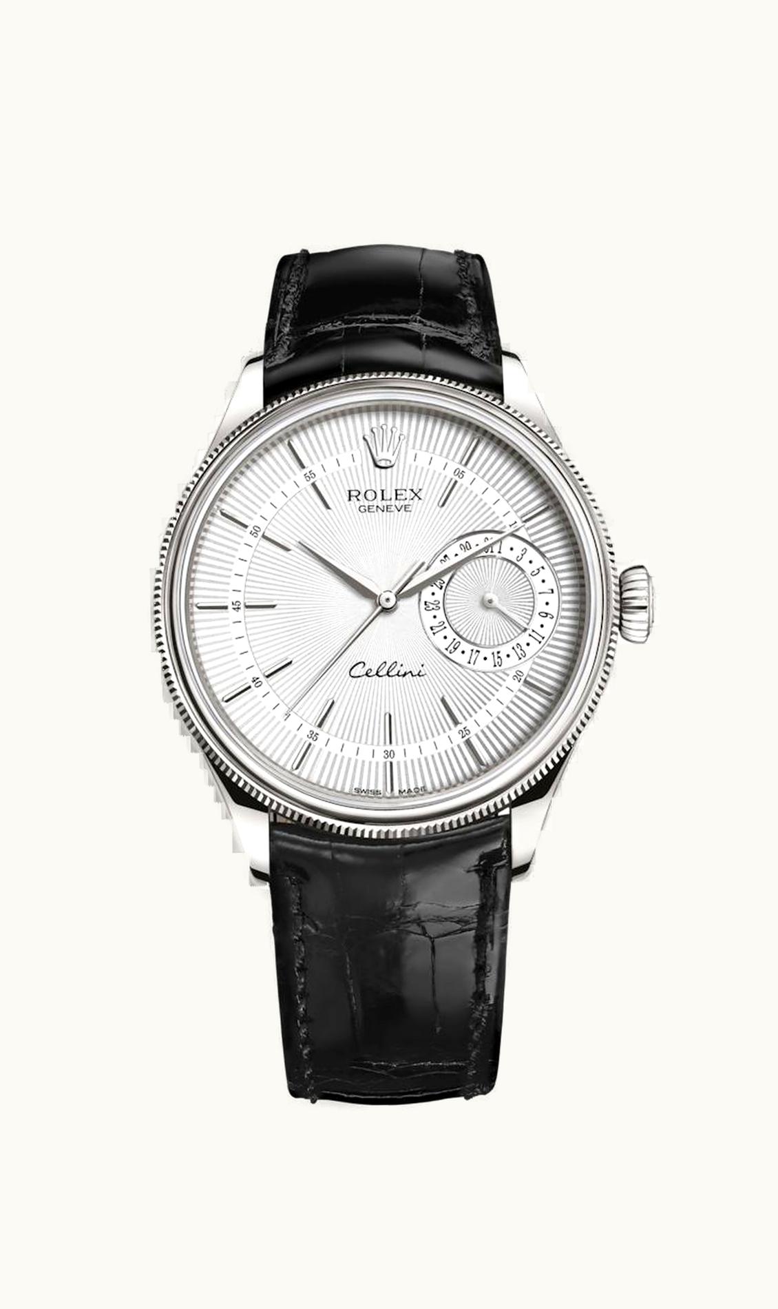 Rolex Cellini Date White Gold / Silver / Alligator Black