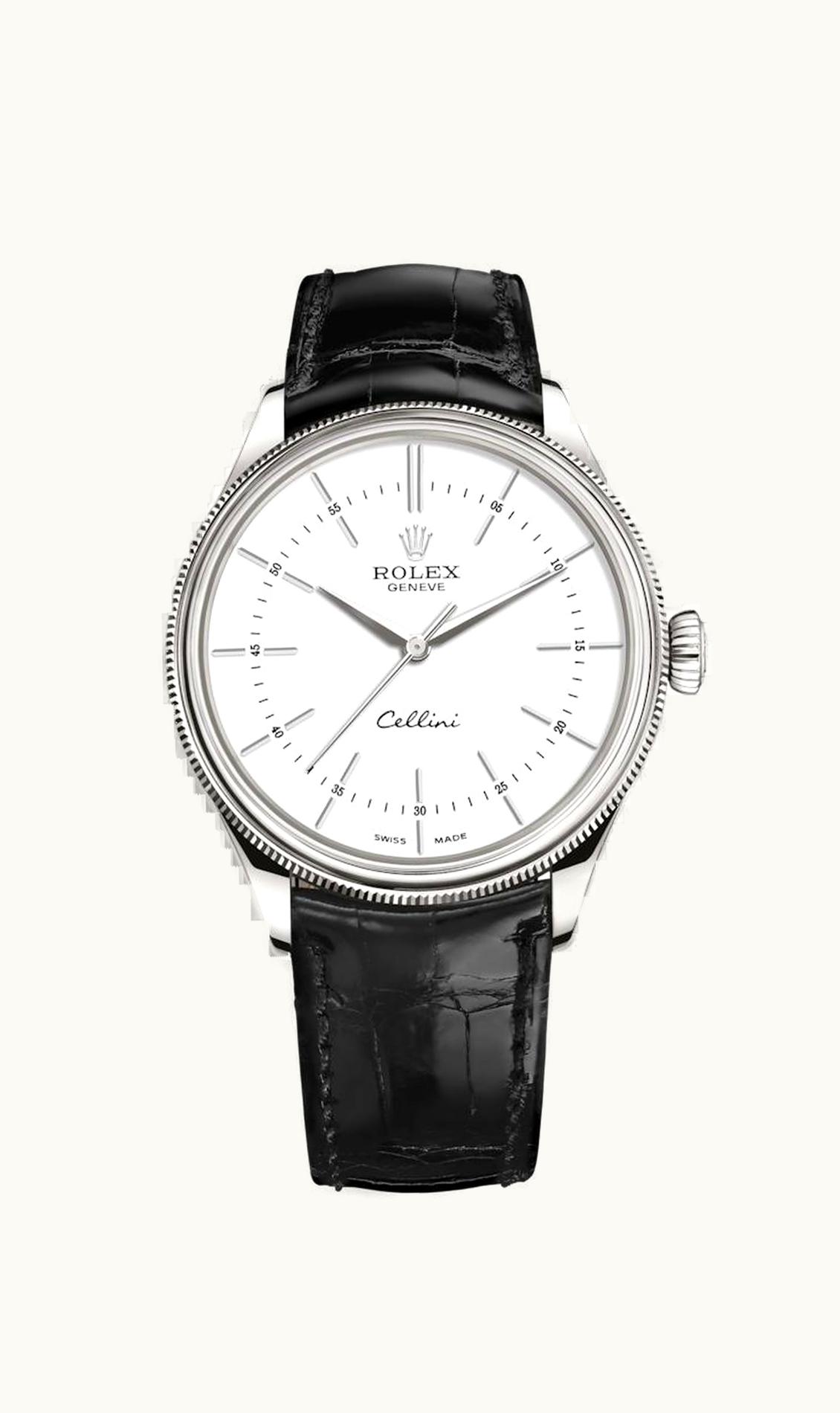 Rolex Cellini Time White Gold / White / Alligator Black