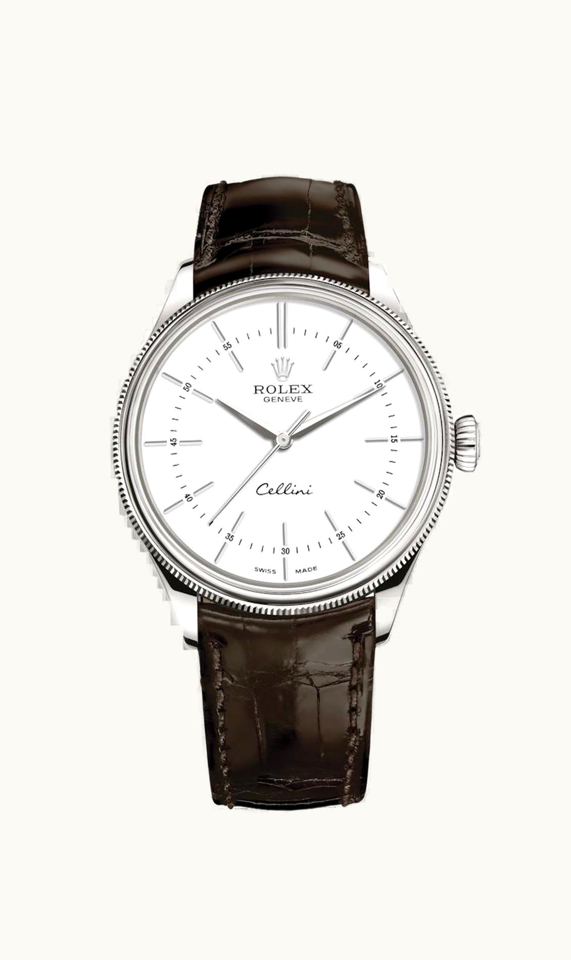 Rolex Cellini Time White Gold / White / Alligator Brown