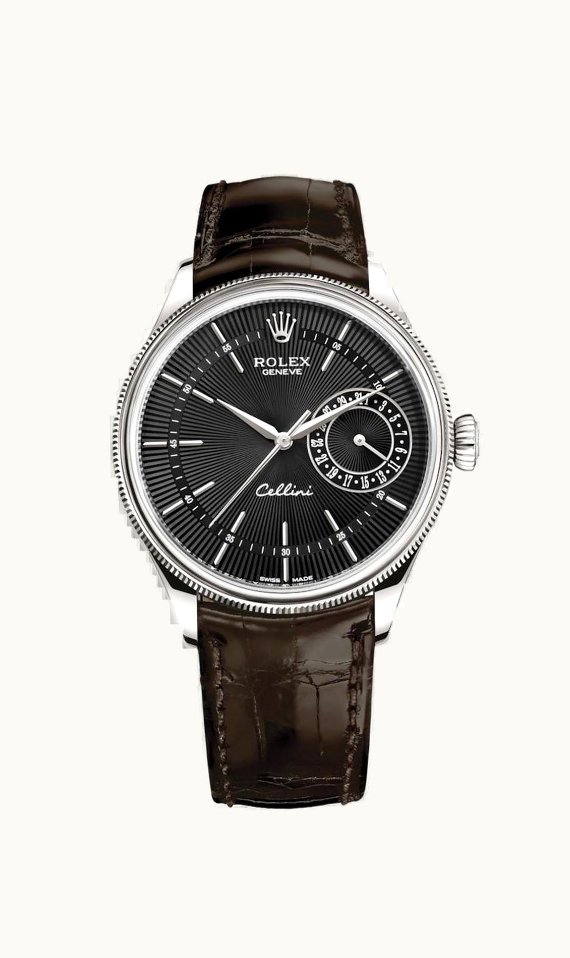 Rolex Cellini Date White Gold / Black / Alligator Brown