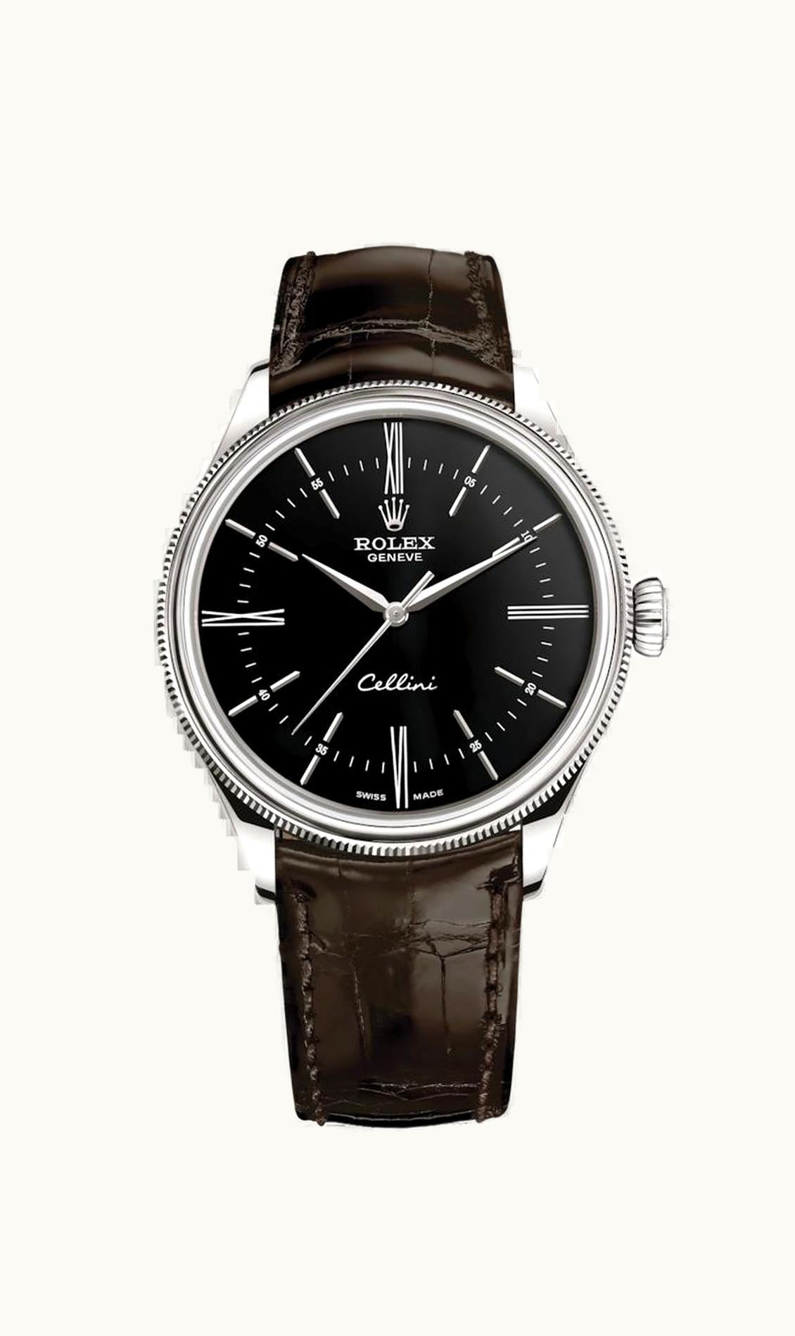 Rolex Cellini Time White Gold / Black / Alligator Brown