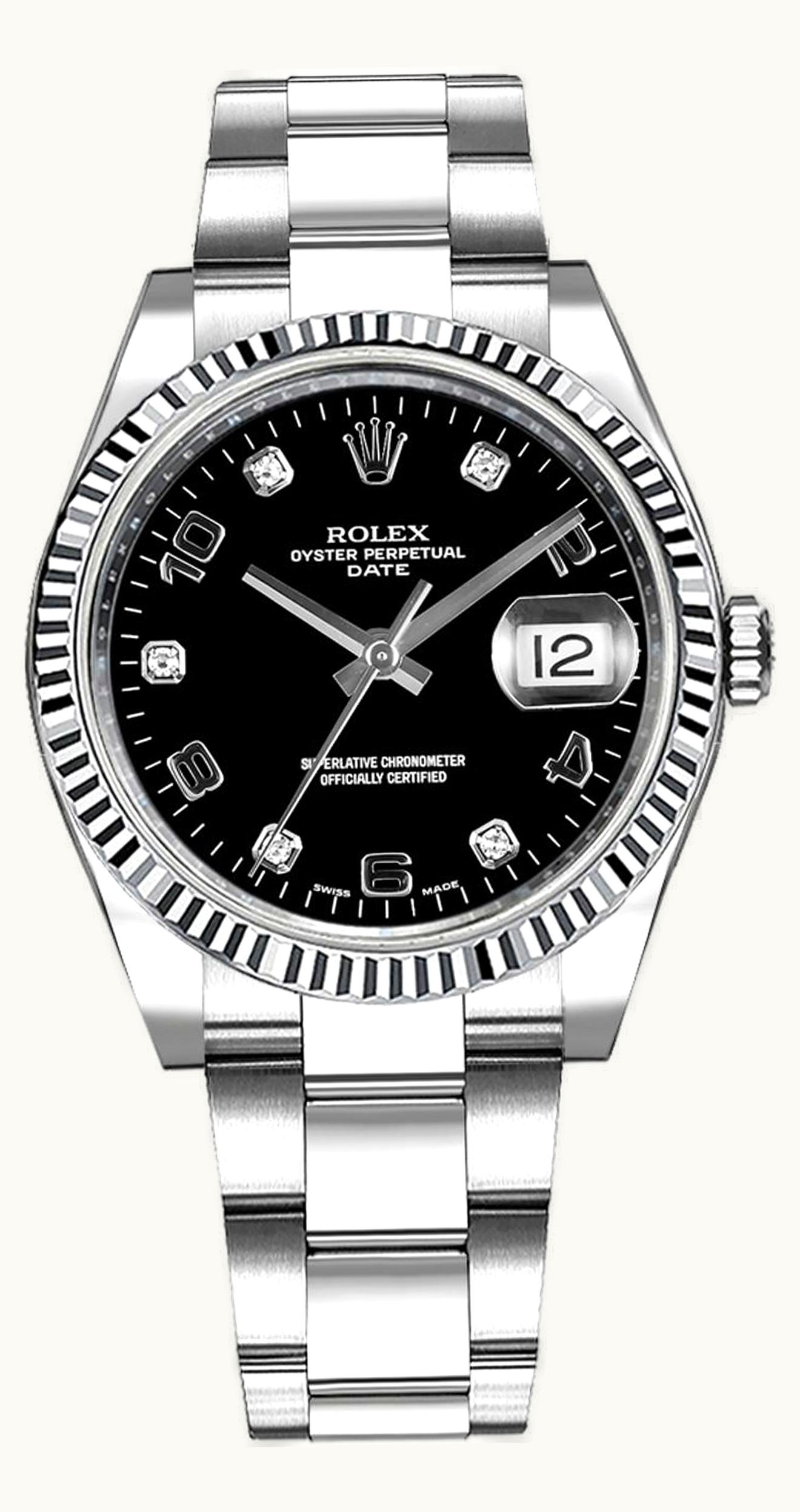 Rolex Oyster Perpetual Date 34 Stainless Steel Fluted / Oyster / Black