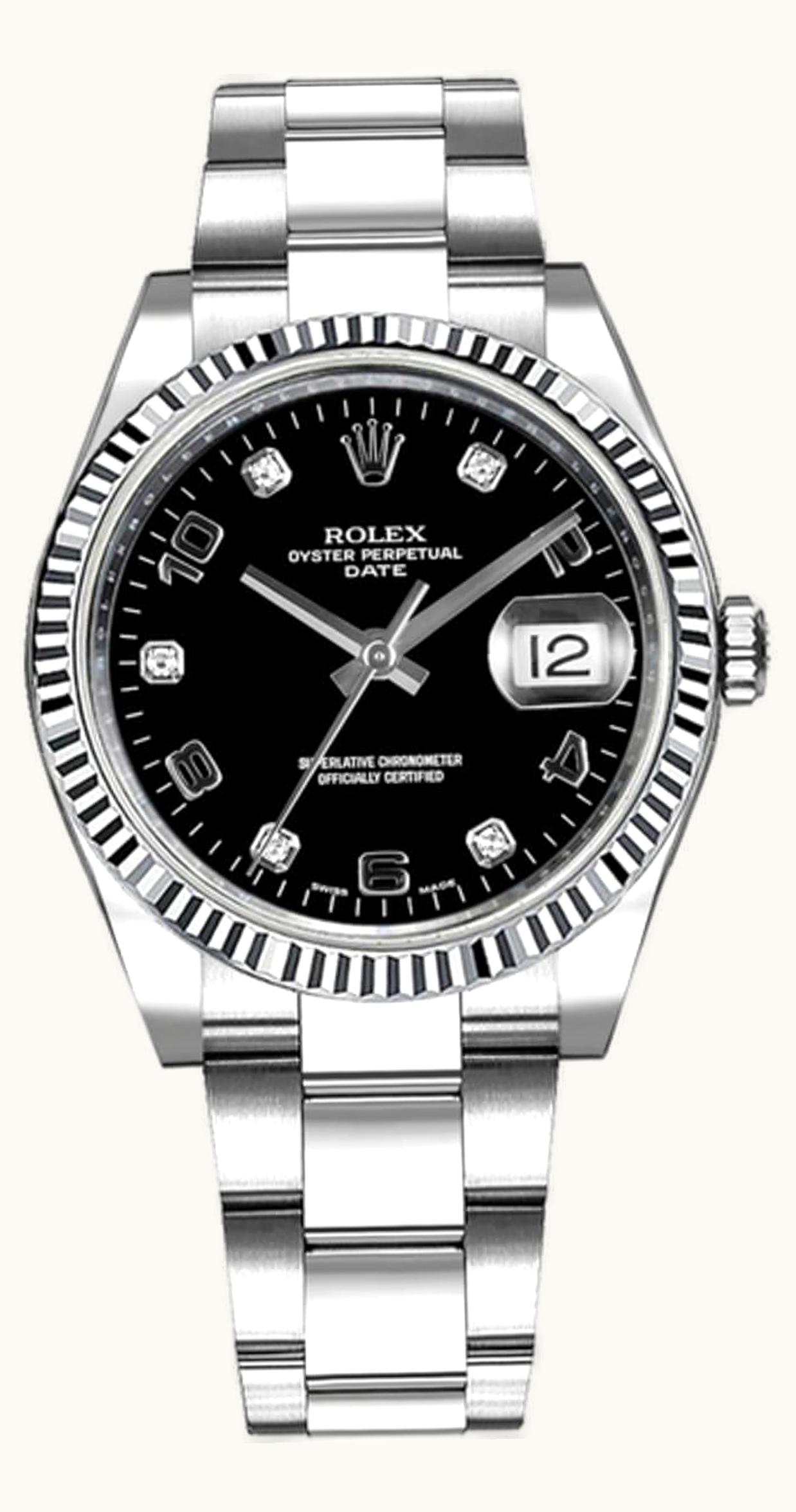 Rolex Oyster Perpetual Date 34 Stainless Steel Fluted / Oyster / Black Arabic