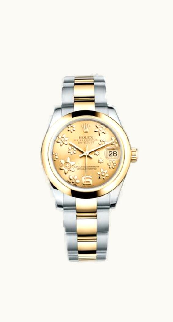Rolex Datejust 31 Rolesor Yellow Domed / Oyster / Champagne Floral