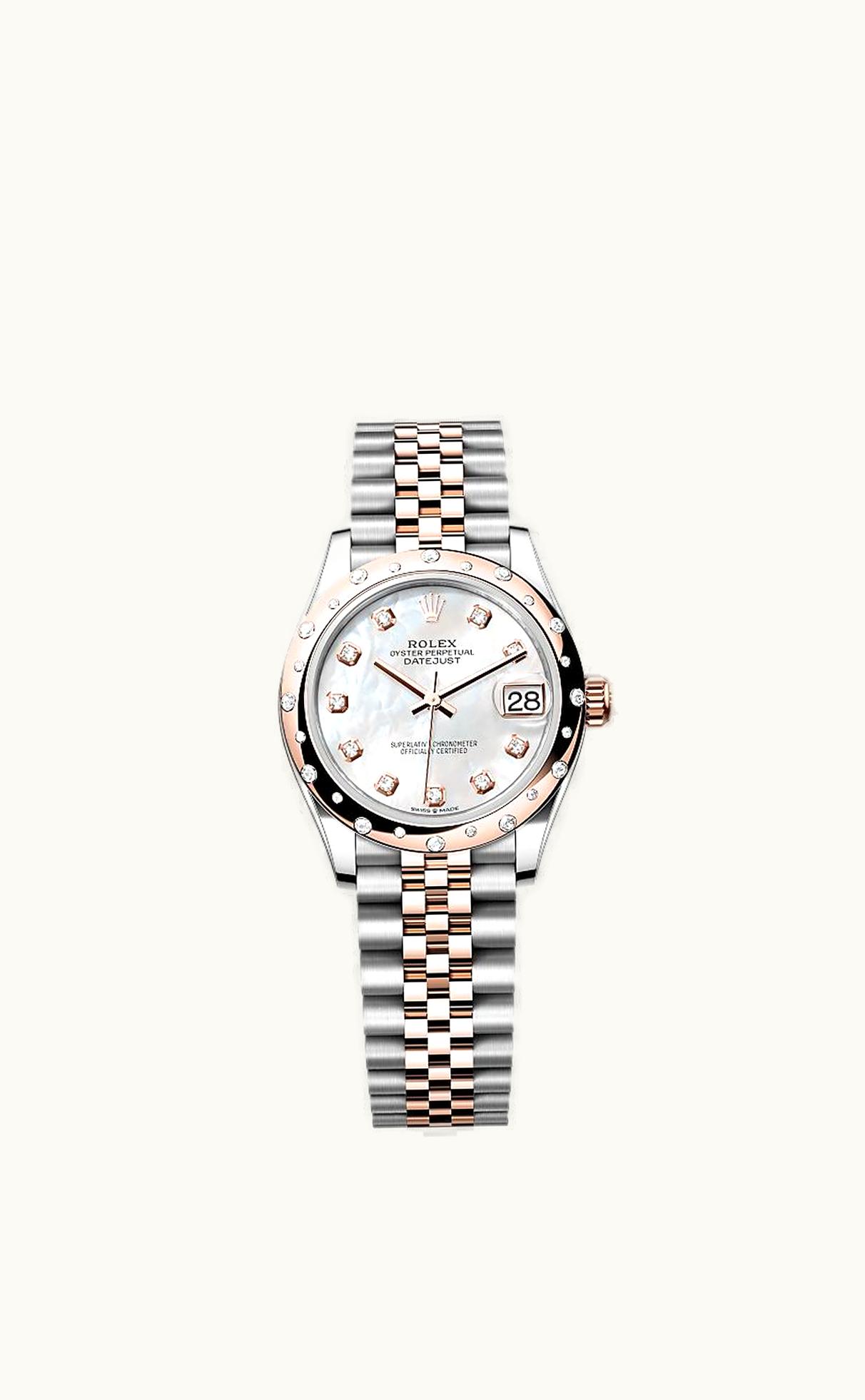 Rolex Datejust 31 Stainless Steel/ Rose Gold / Domed - Diamond / White - Roman / Oyster