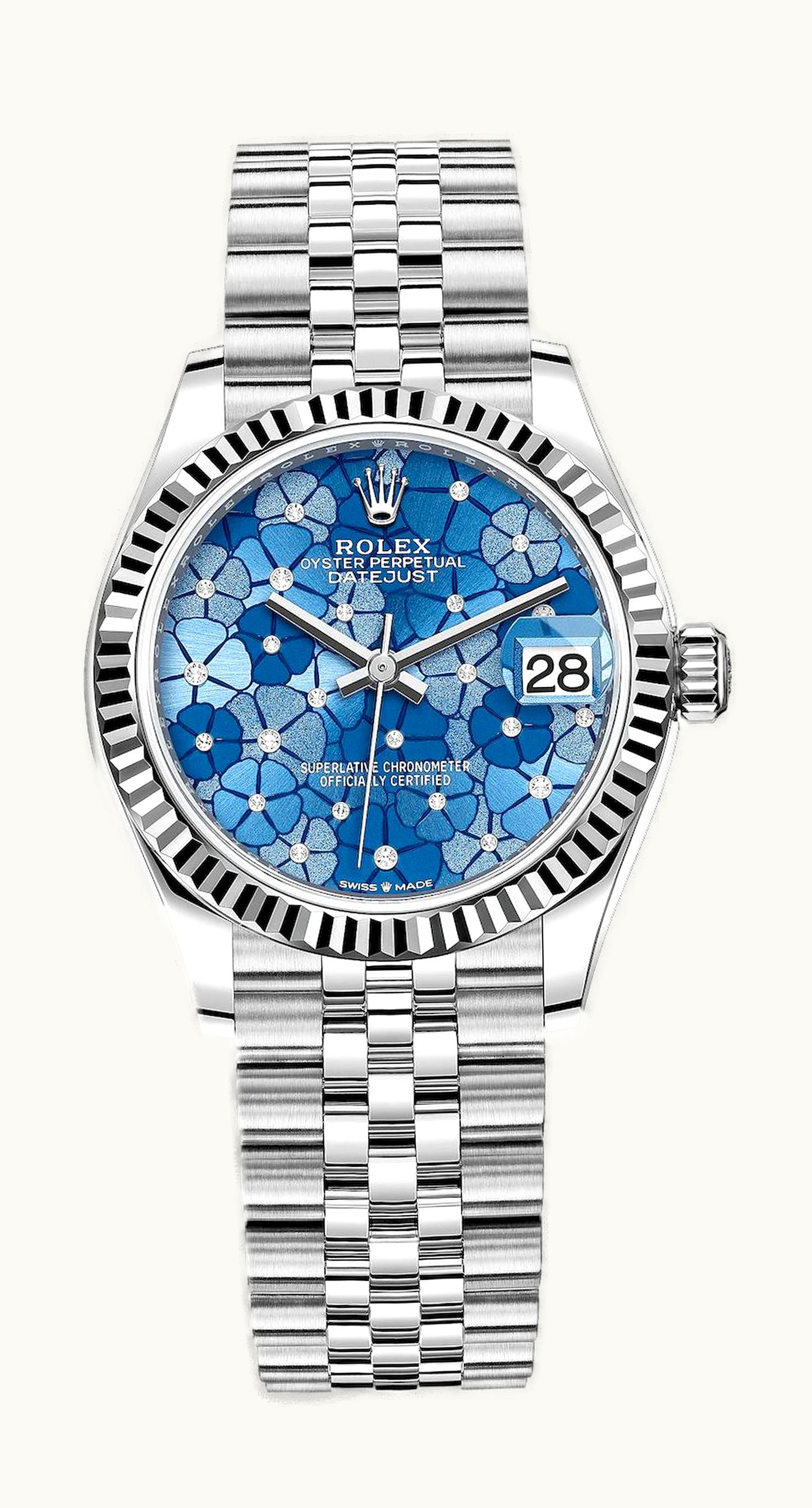 Rolex Datejust 31 Stainless Steel Fluted / Jubilee / Blue - Floral