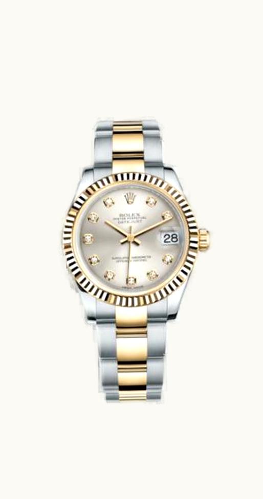 Rolex Datejust 31 Rolesor Yellow Fluted / Oyster / Silver Diamond