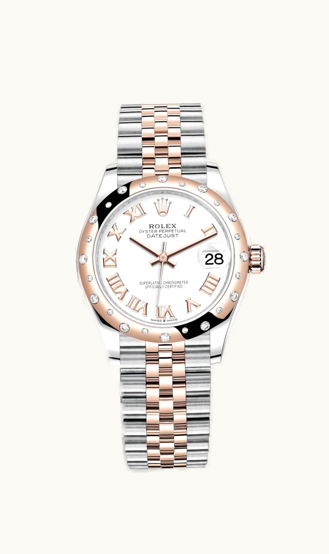 Rolex Datejust 31 Stainless Steel/ Rose Gold / Domed - Diamond / White - Roman / Jubilee