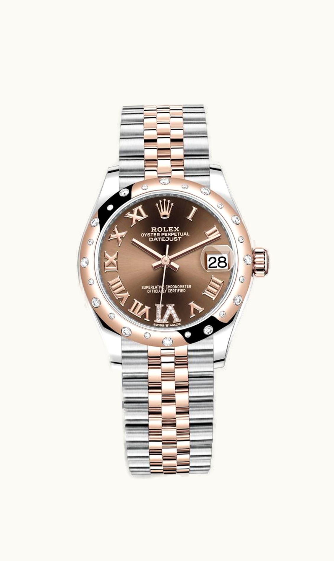 Rolex Datejust 31 Stainless Steel/ Rose Gold / Domed - Diamond / Chocolate - Roman / Jubilee