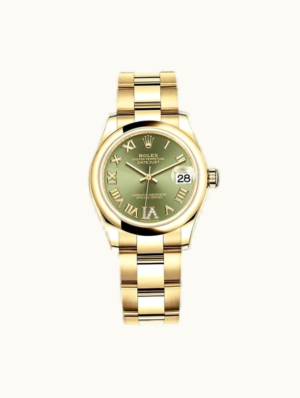 Rolex Datejust 31 Yellow Gold / Domed / Olive  - Roman / Oyster