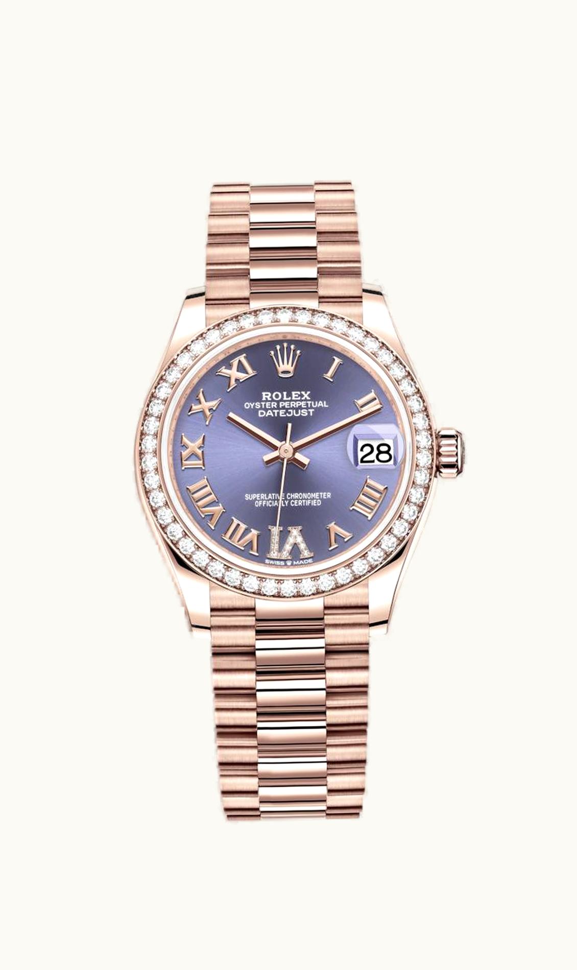 Rolex Datejust 31 Rose Gold / Diamond / Aubergine - Roman / President