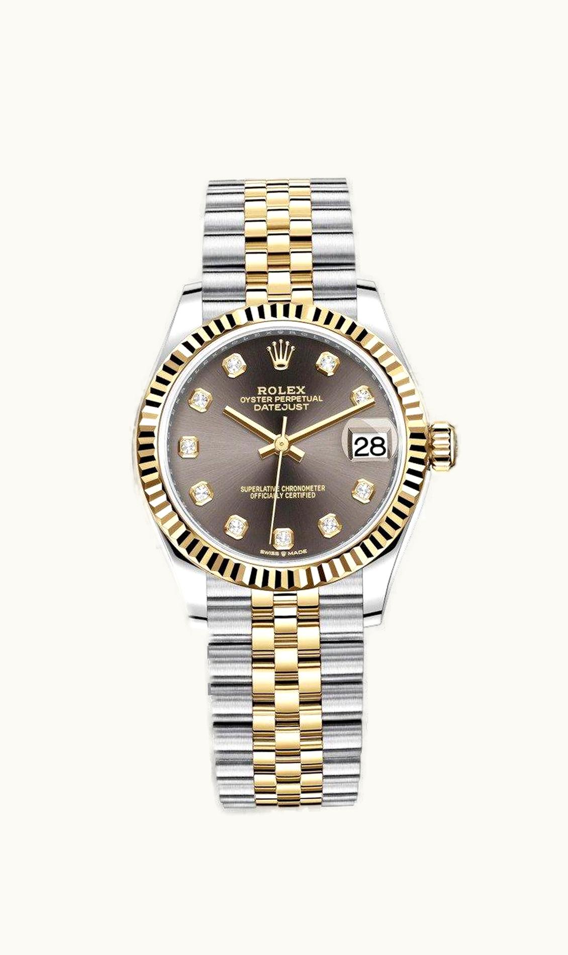 Rolex Datejust 31 Stainless Steel / Yellow Gold / Fluted / Grey - Diamond / Jubilee