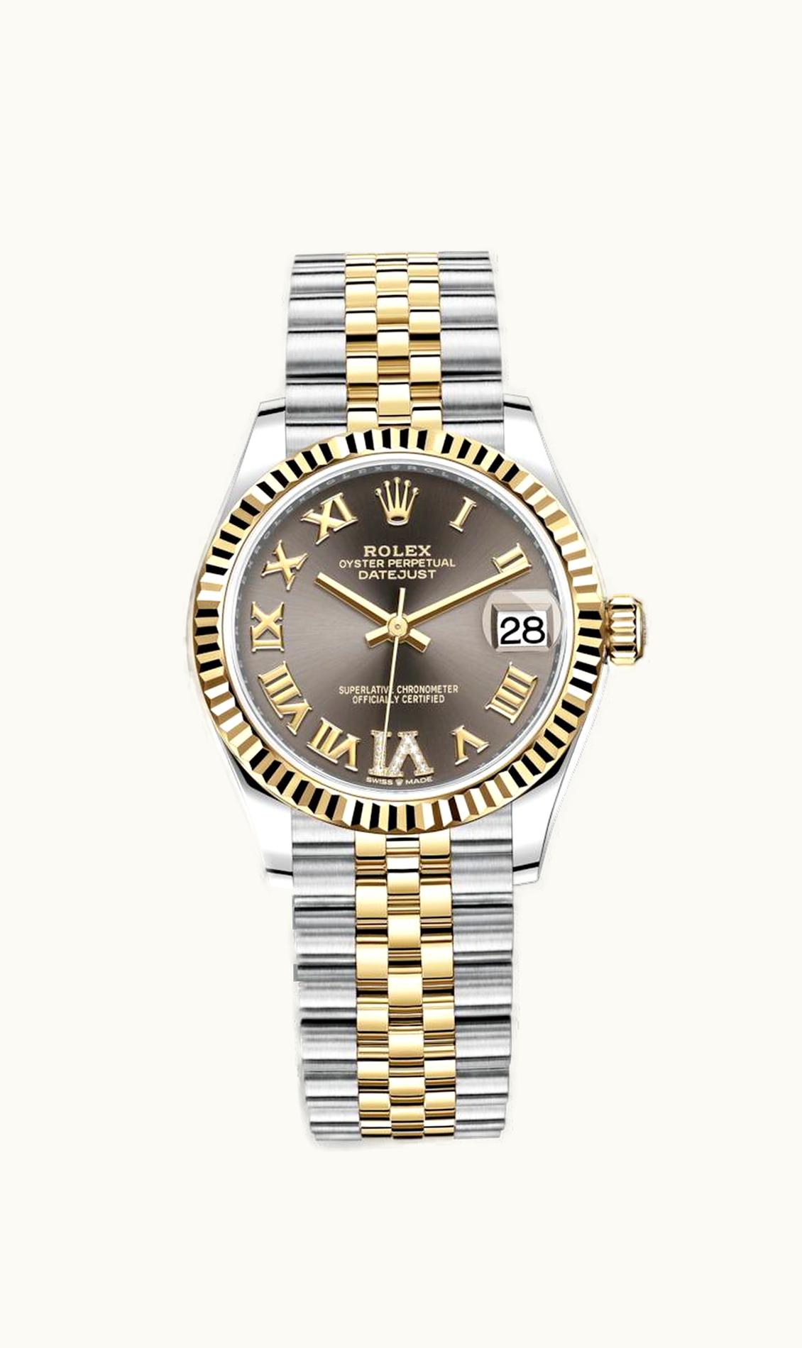 Rolex Datejust 31 Stainless Steel / Yellow Gold / Fluted / Grey - Roman / Jubilee